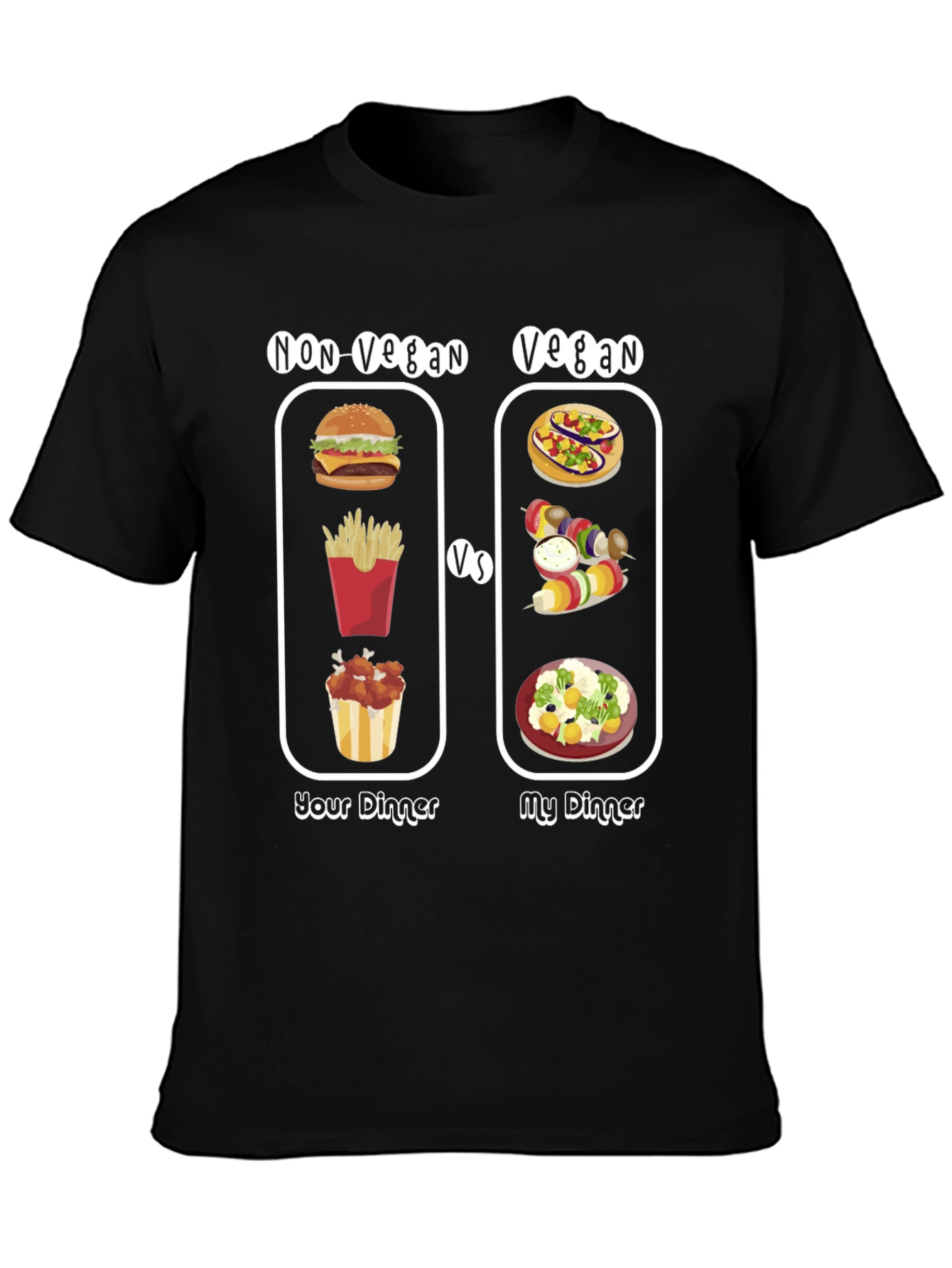 Black Vegan vs Non-Vegan Dinner T-Shirt view 3