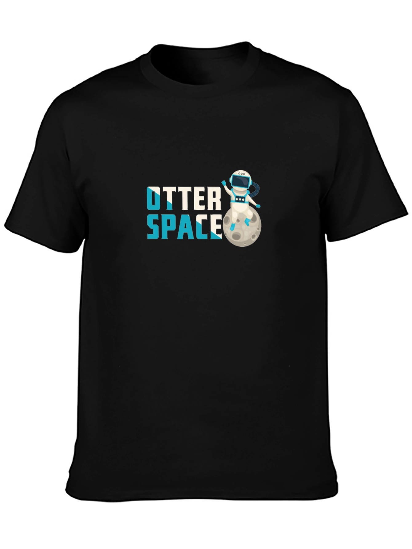Black Otter Space T-Shirt - Astronaut Otter on Moon view 3