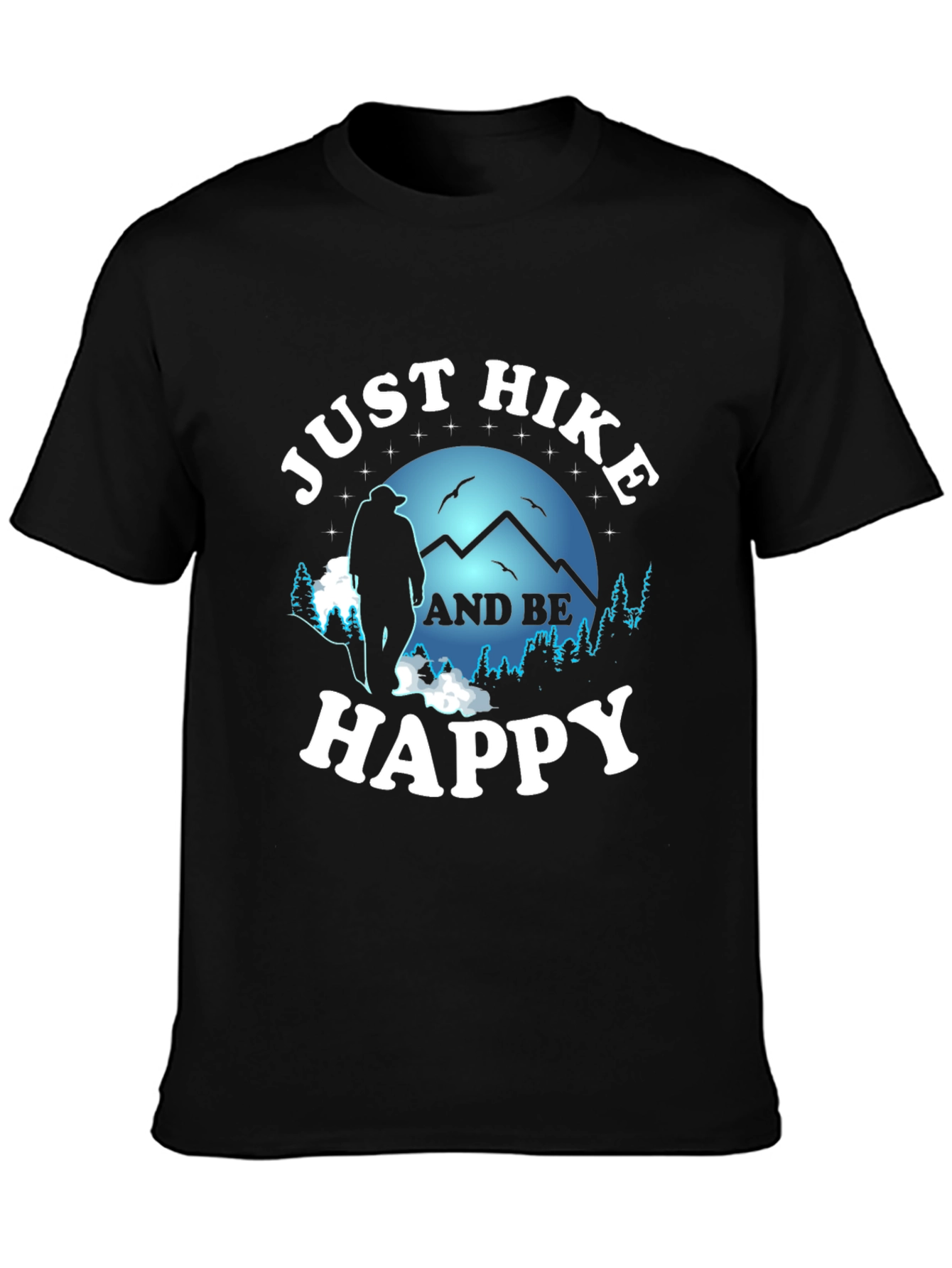 Black Just Hike and Be Happy Graphic T-Shirt view 3