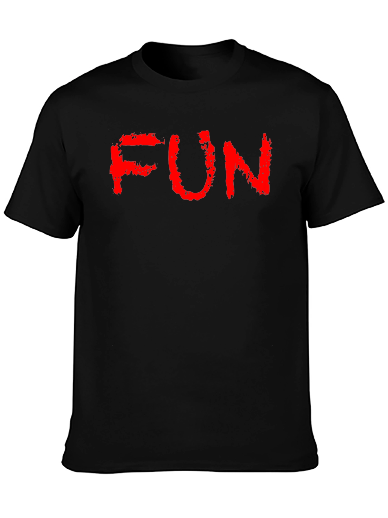 Black FUN Red Text Black Cotton T-Shirt view 3