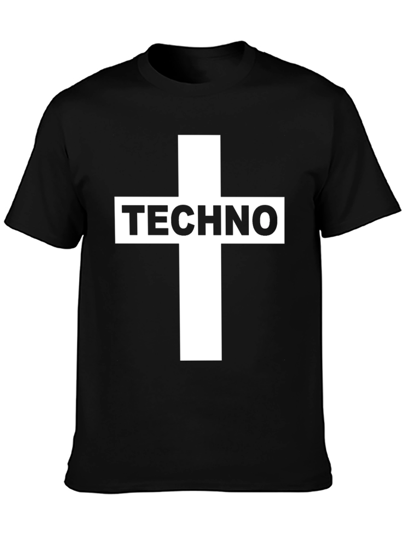 Black Techno Cross Graphic T-Shirt - Black Crew Neck Tee view 3