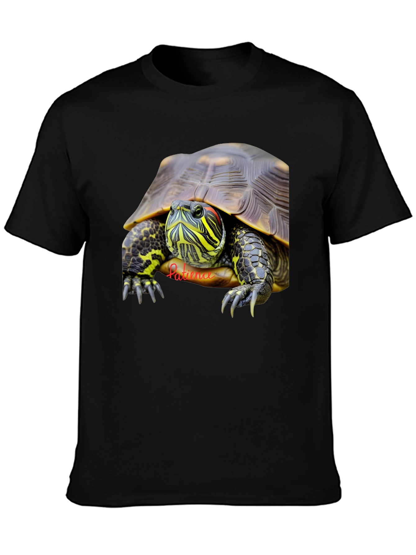 Black Turtle Graphic Tee - Patience Design - Black Cotton T-Shirt view 3