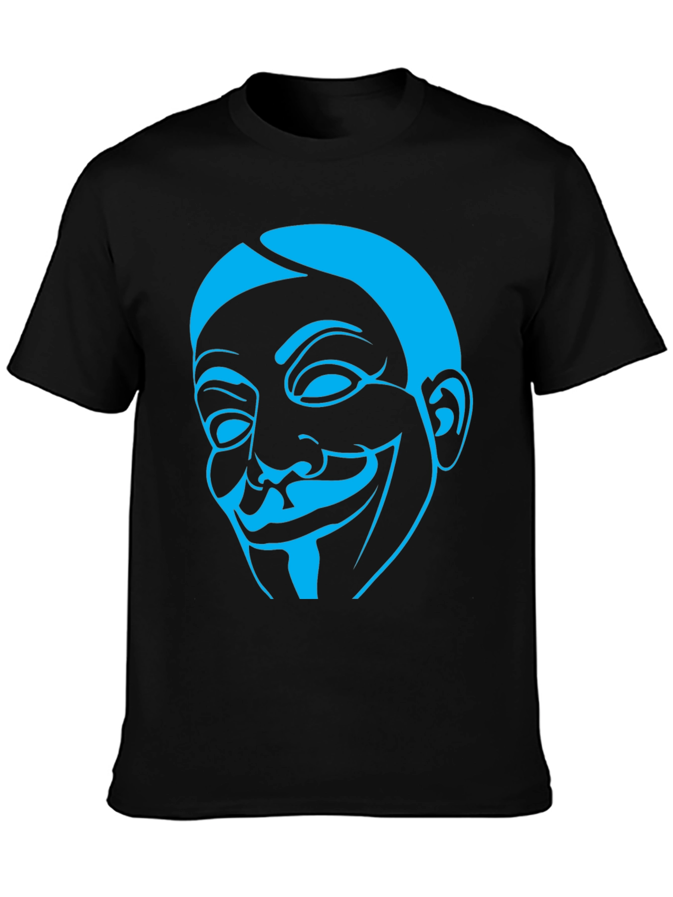 Black Guy Fawkes Mask Graphic Tee - Black Cotton Shirt view 3