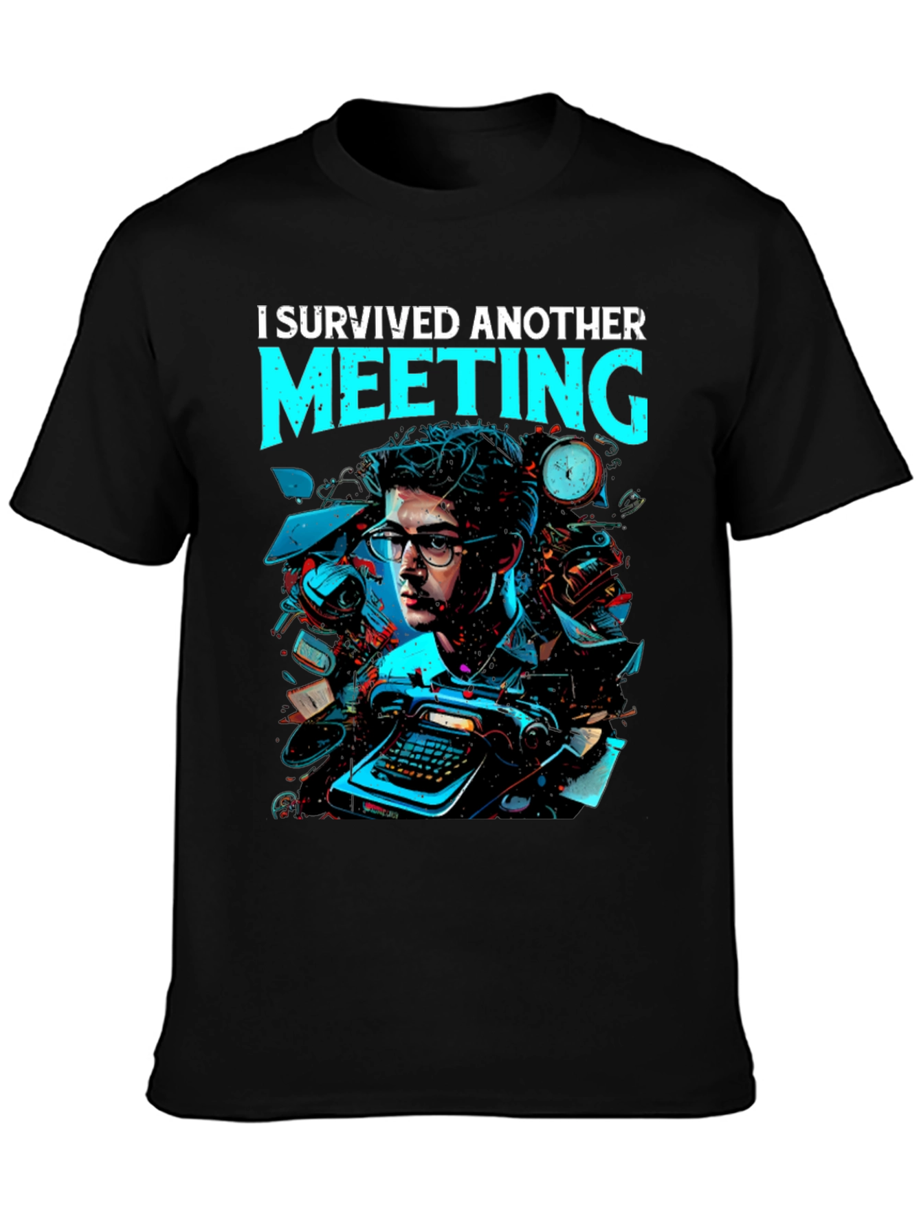 Black I Survived Another Meeting Graphic Tee view 3