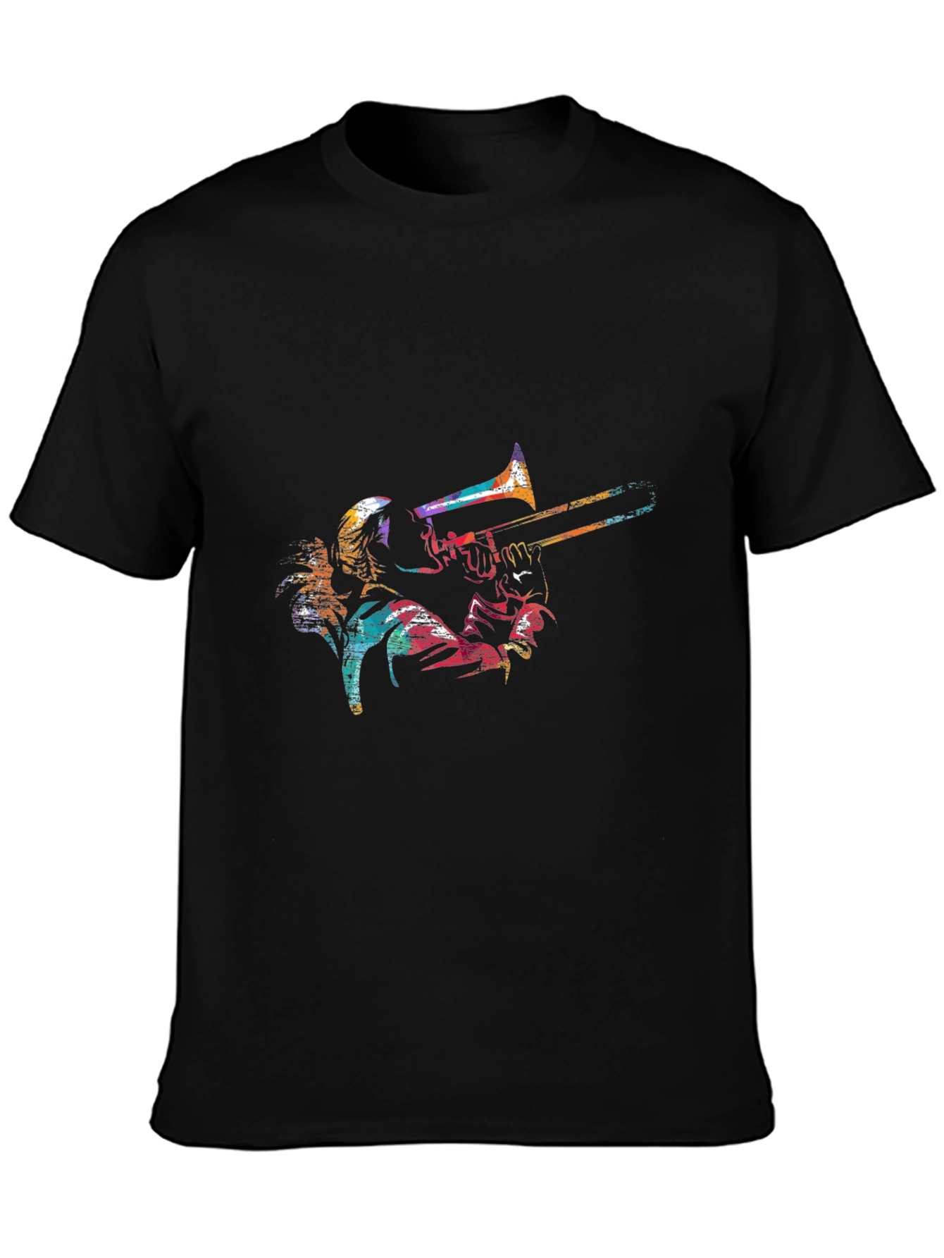Black Colorful Trombone Player Graphic Black Tee view 3