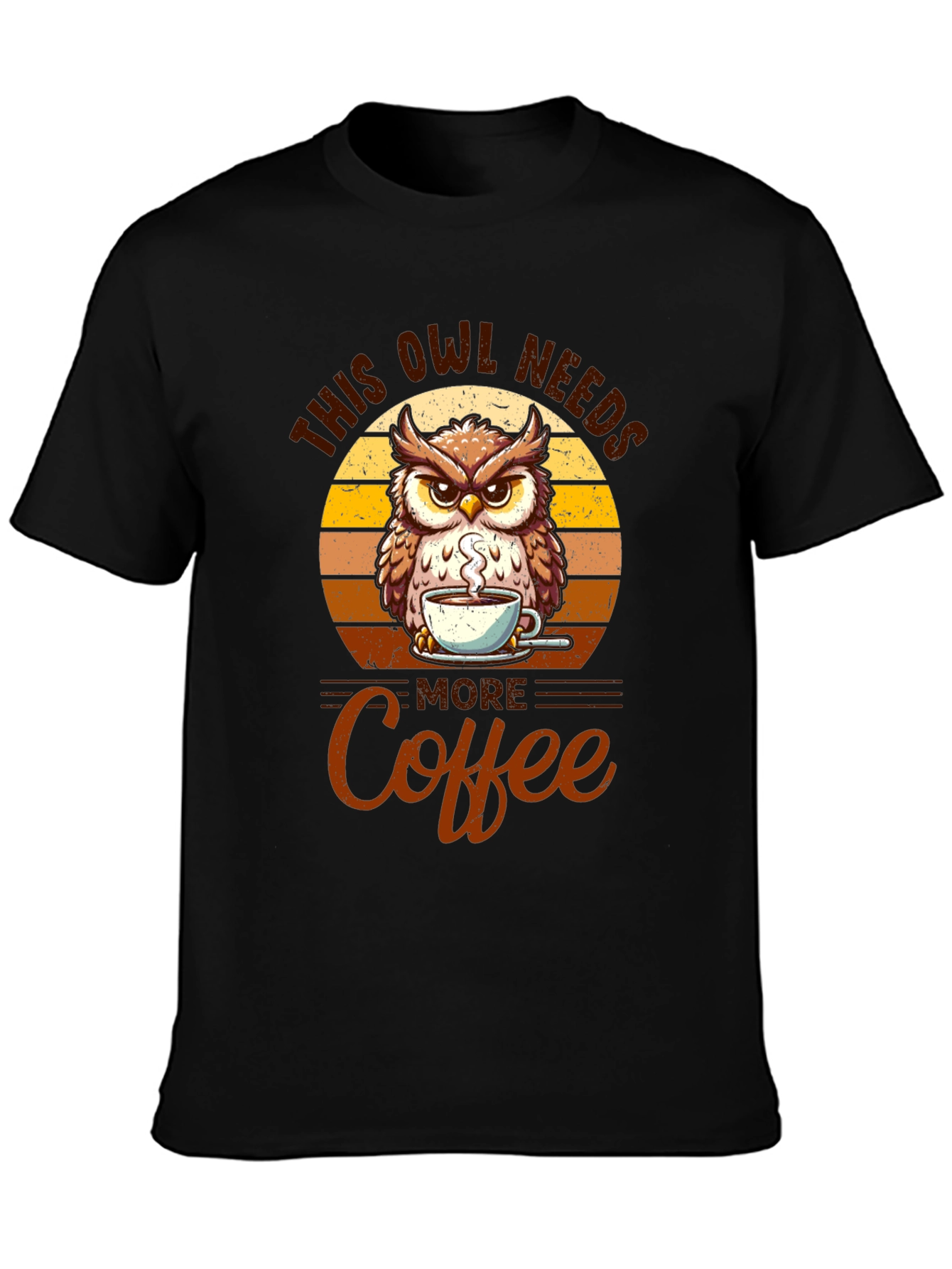 Black Owl Needs More Coffee Black T-Shirt view 3