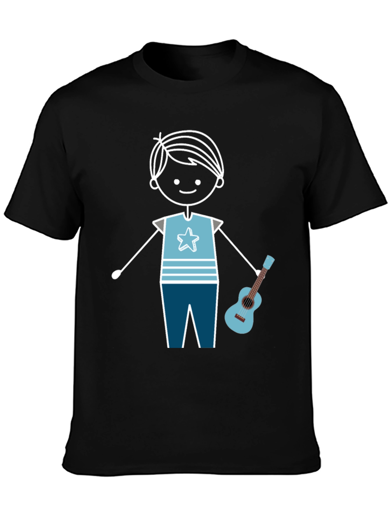 Black Cartoon Boy With Guitar Graphic T-Shirt view 3