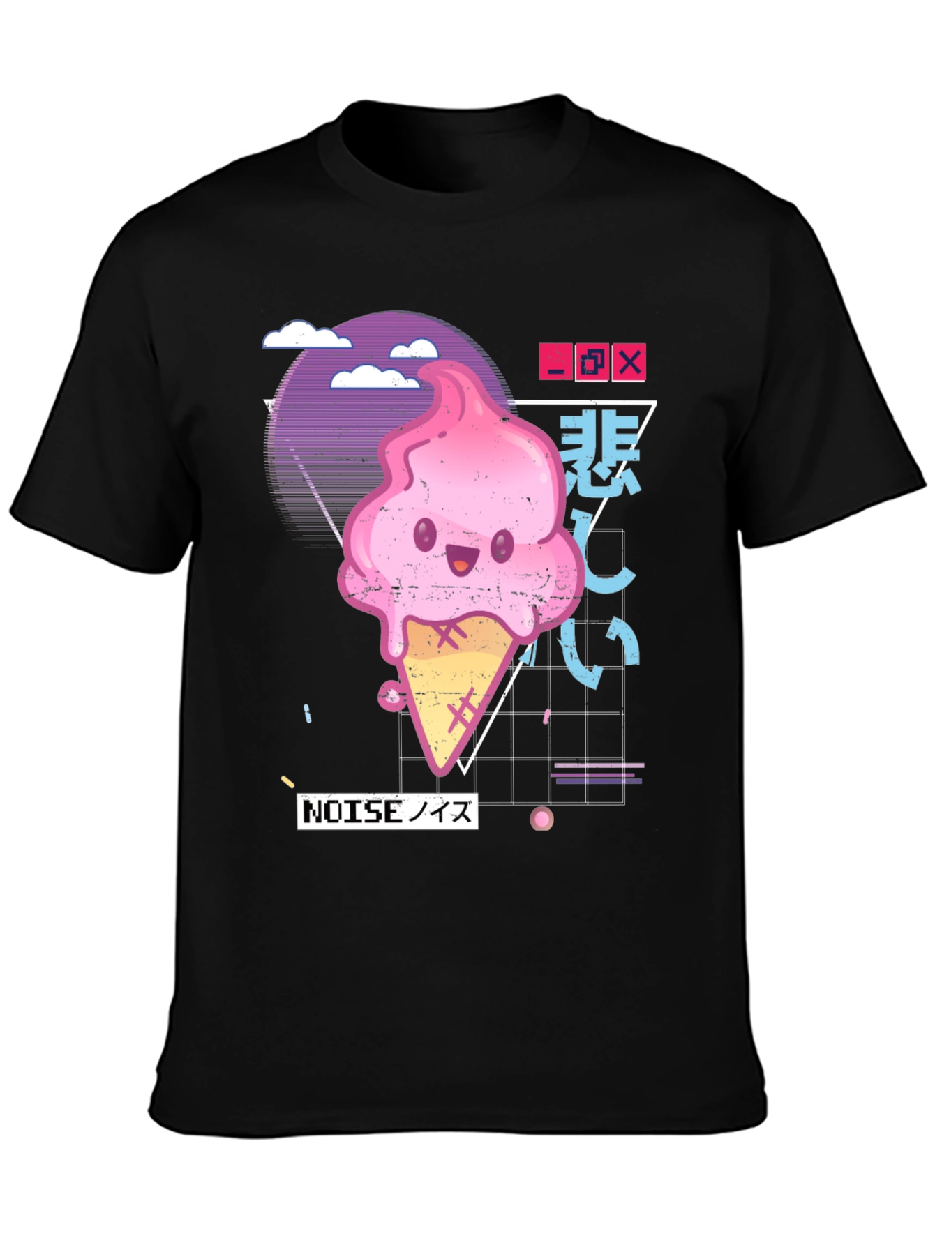 Black Kawaii Ice Cream Cone Graphic Tee view 3