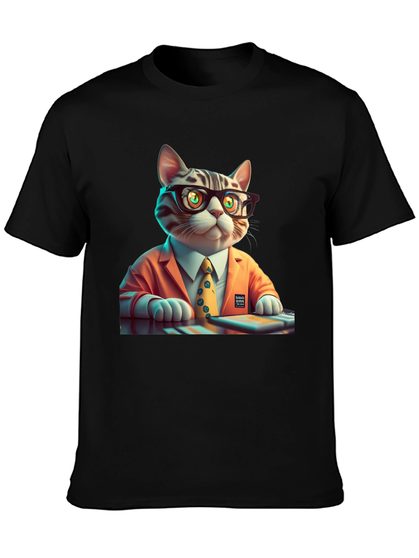 Black Cool Cat Businessman Graphic Tee view 3
