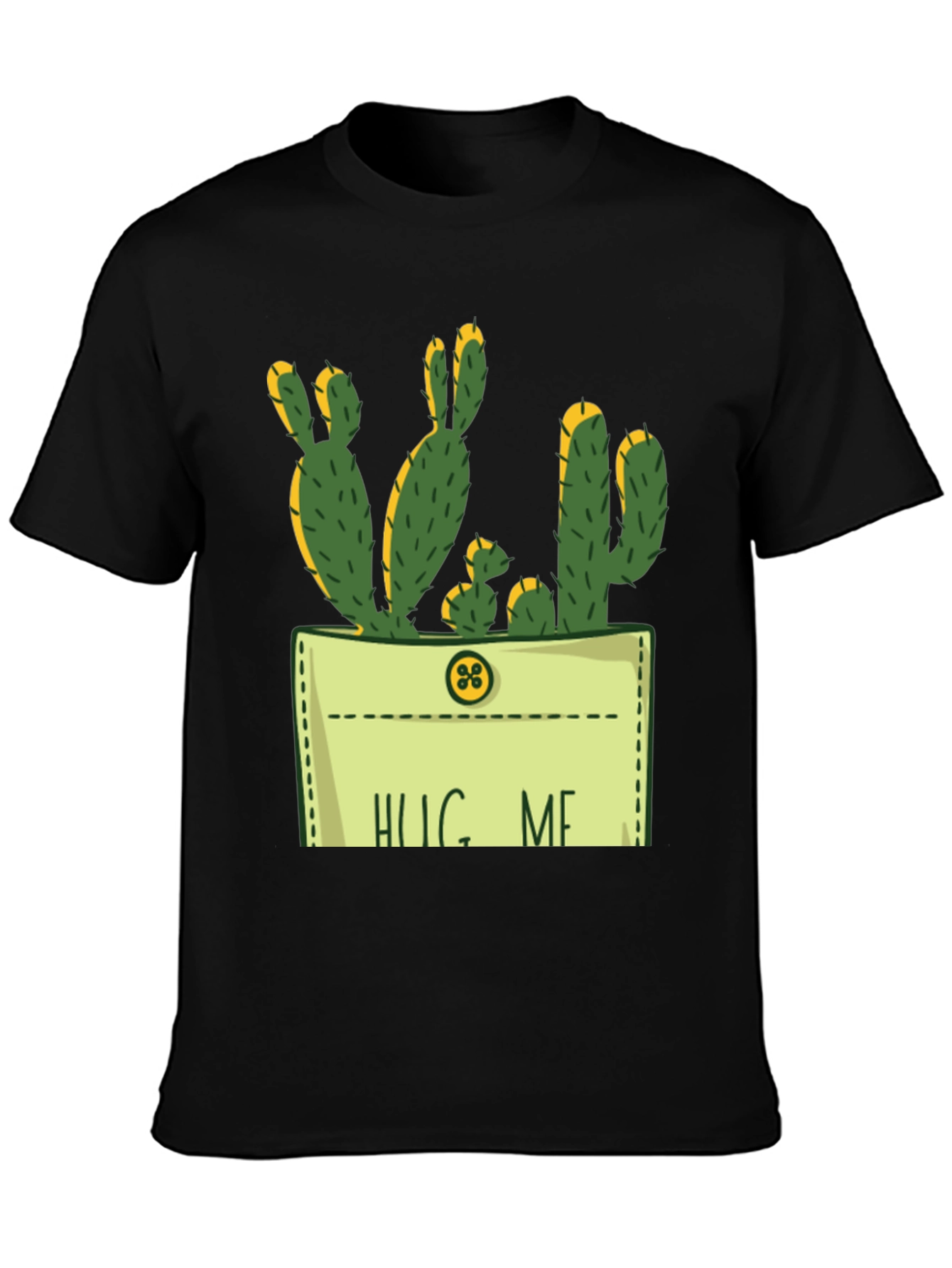 Black Hug Me Cactus Graphic Tee - Unique Design view 3