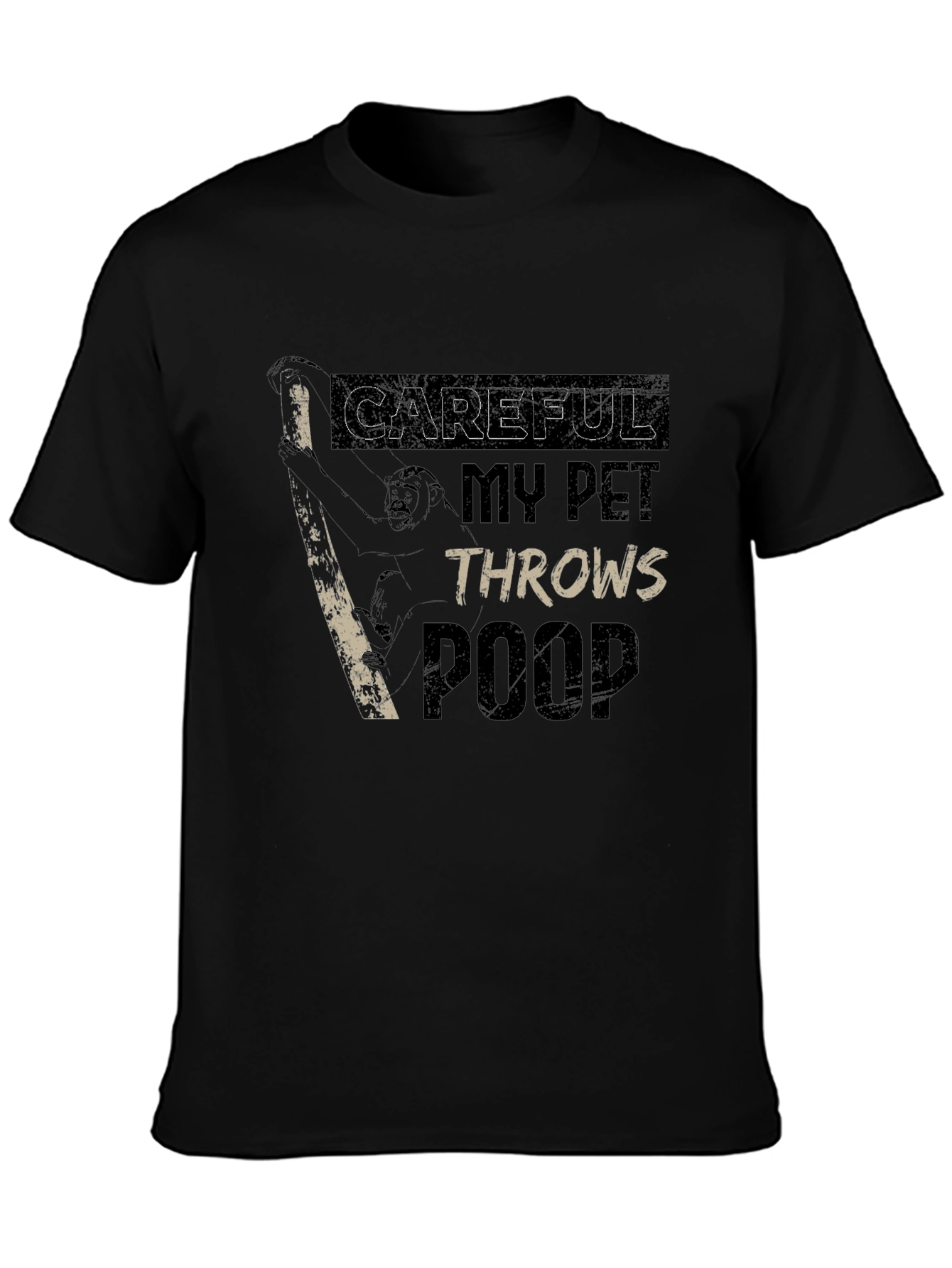 Black Careful My Pet Throws Poop Graphic T-Shirt view 3
