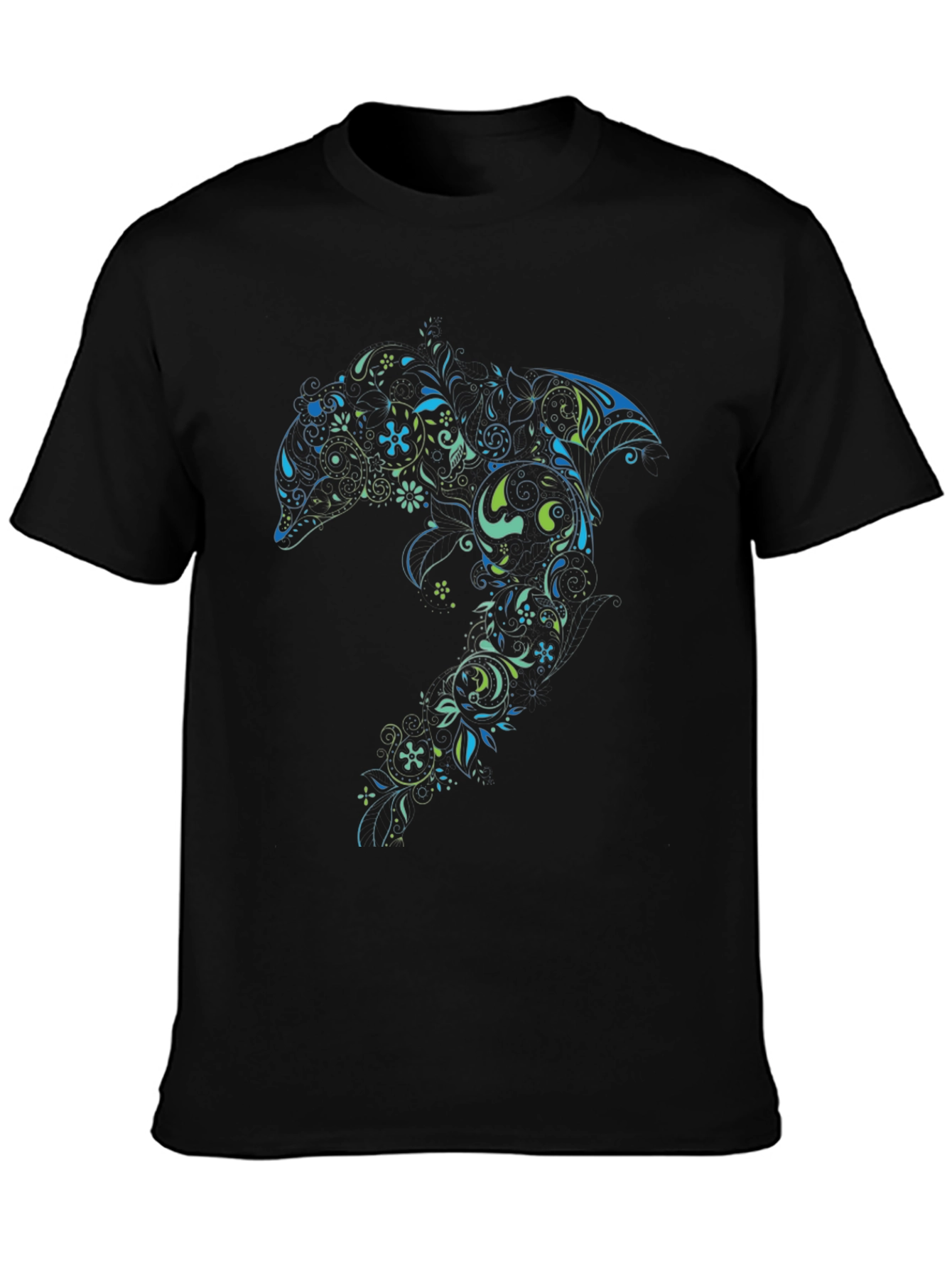 Black Floral Dolphin Graphic Tee - Black Cotton Comfort view 3
