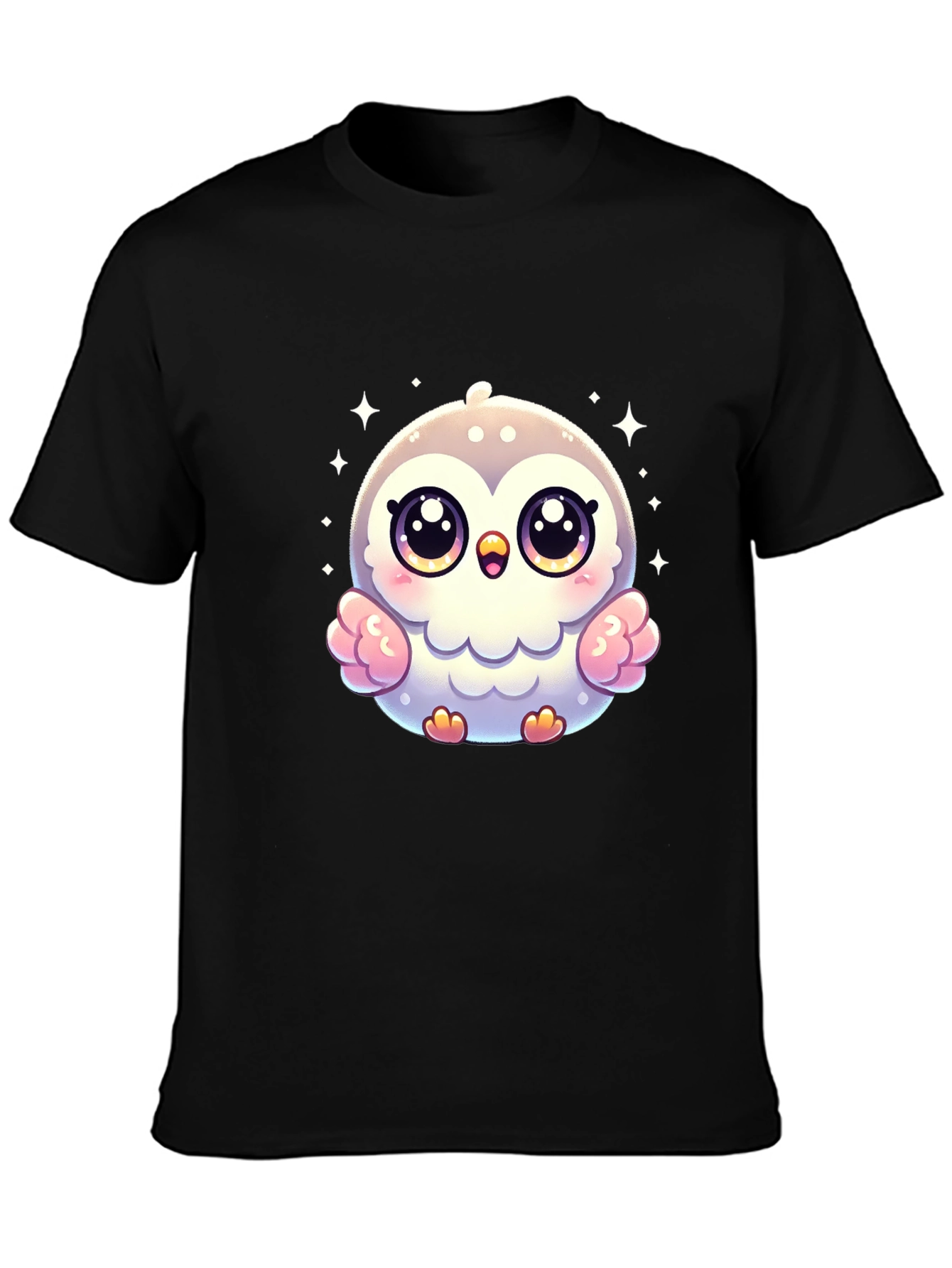 Black Cute Cartoon Owl Graphic Tee - Black view 3