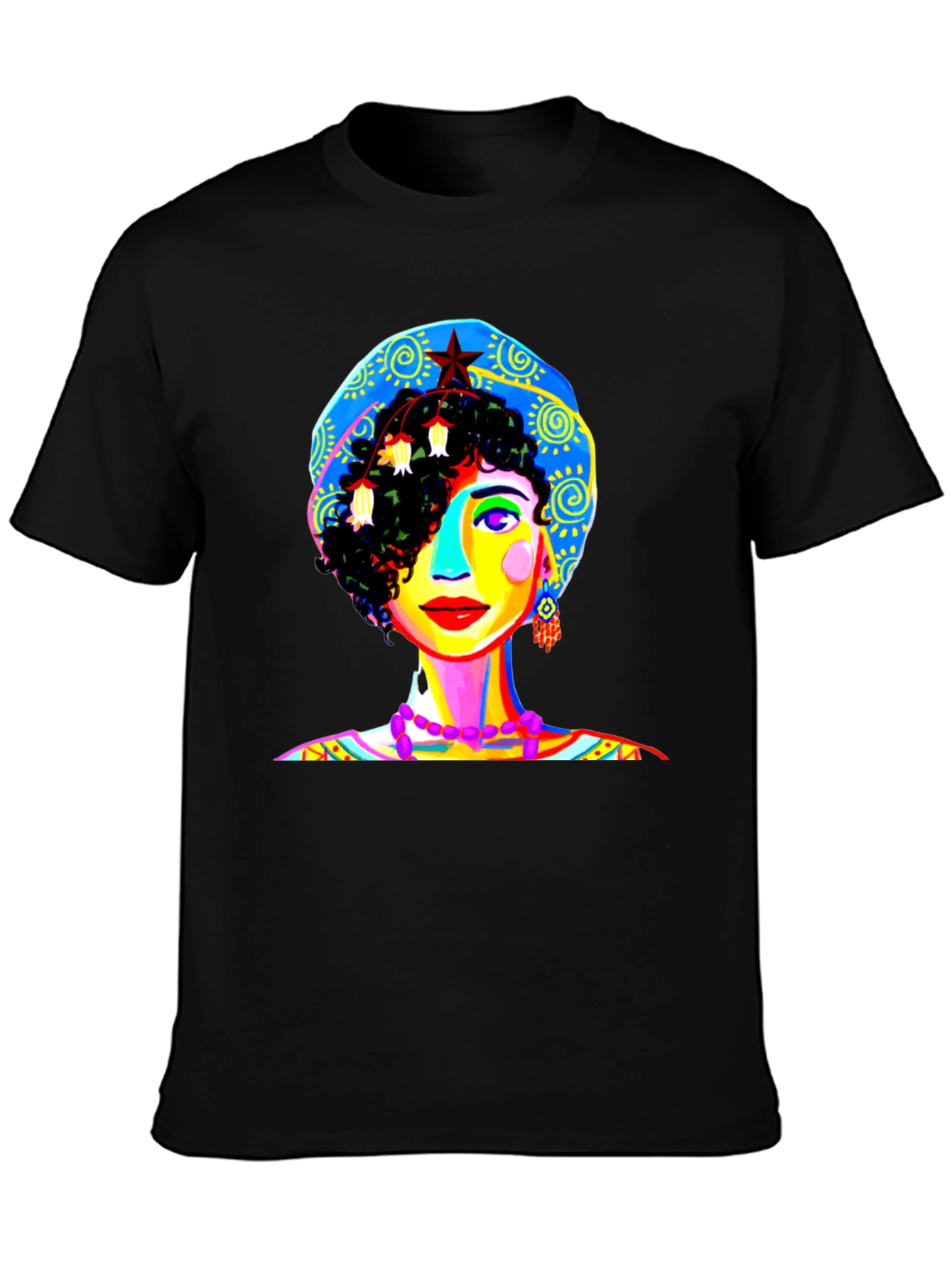 Black Vibrant Woman Graphic Tee - Unique Pop Art Design view 3