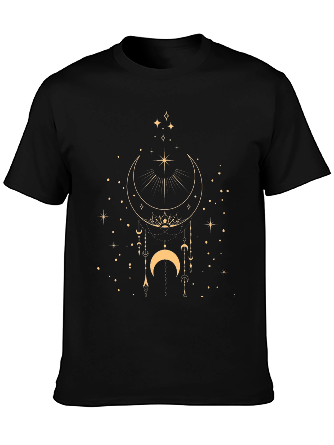 Black Celestial Moon & Stars Graphic Black T-Shirt view 3