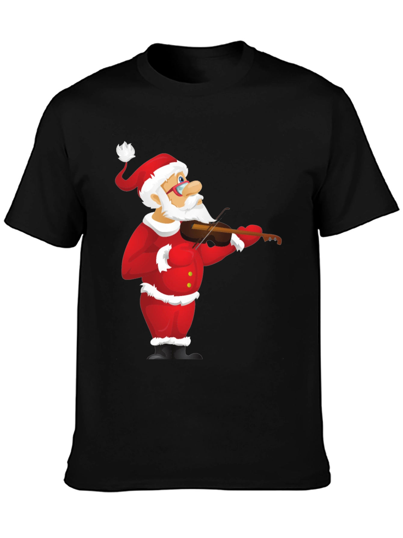 Black Santa Claus Violinist Black T-Shirt view 3