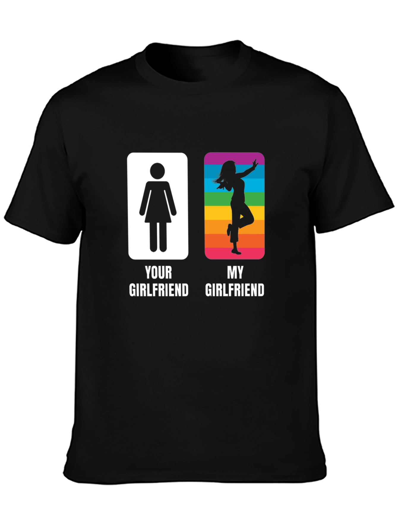 Black Funny 'Your Girlfriend vs. My Girlfriend' Graphic T-Shirt view 3