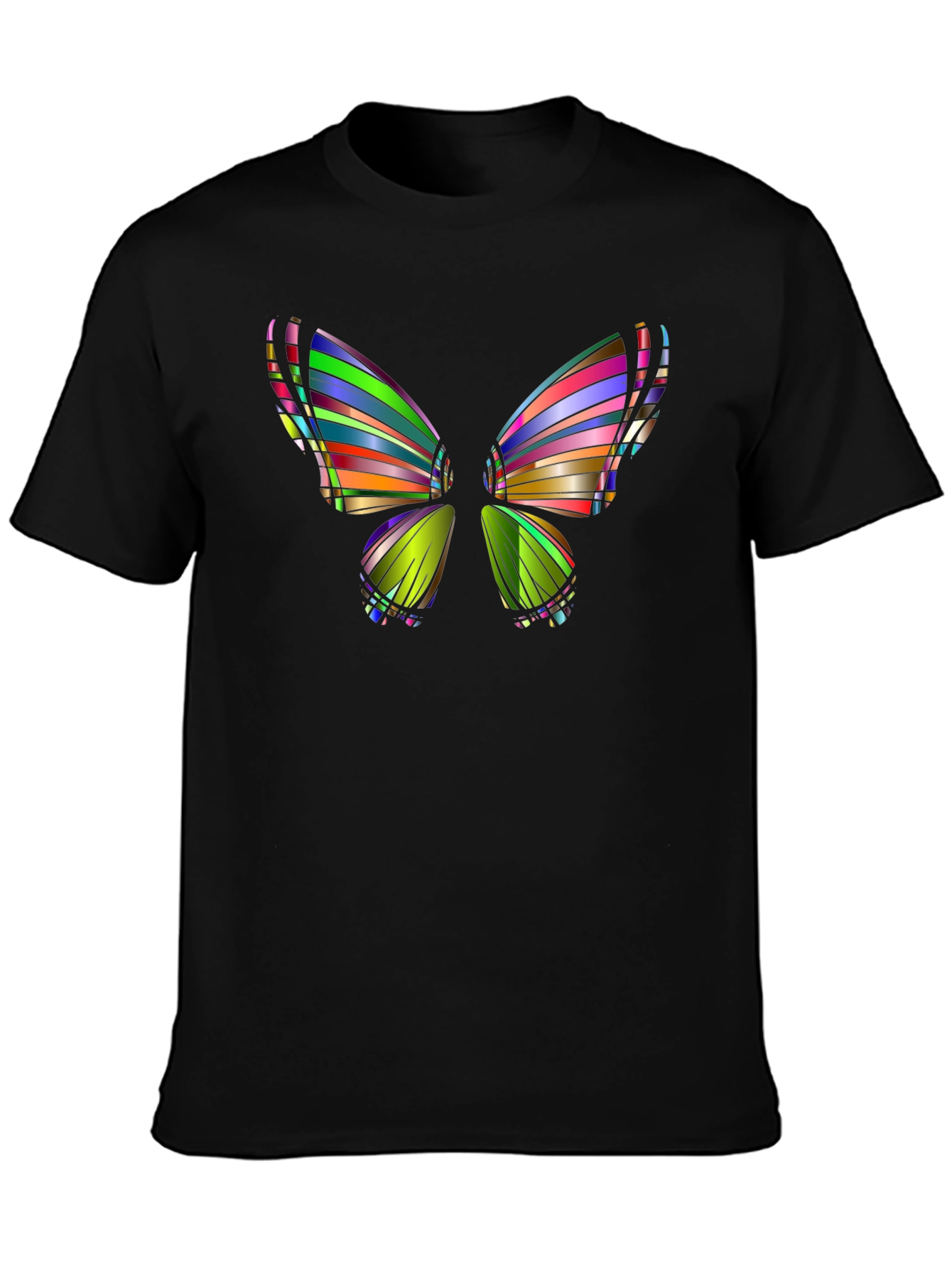 Black Colorful Butterfly Graphic Black T-Shirt view 3