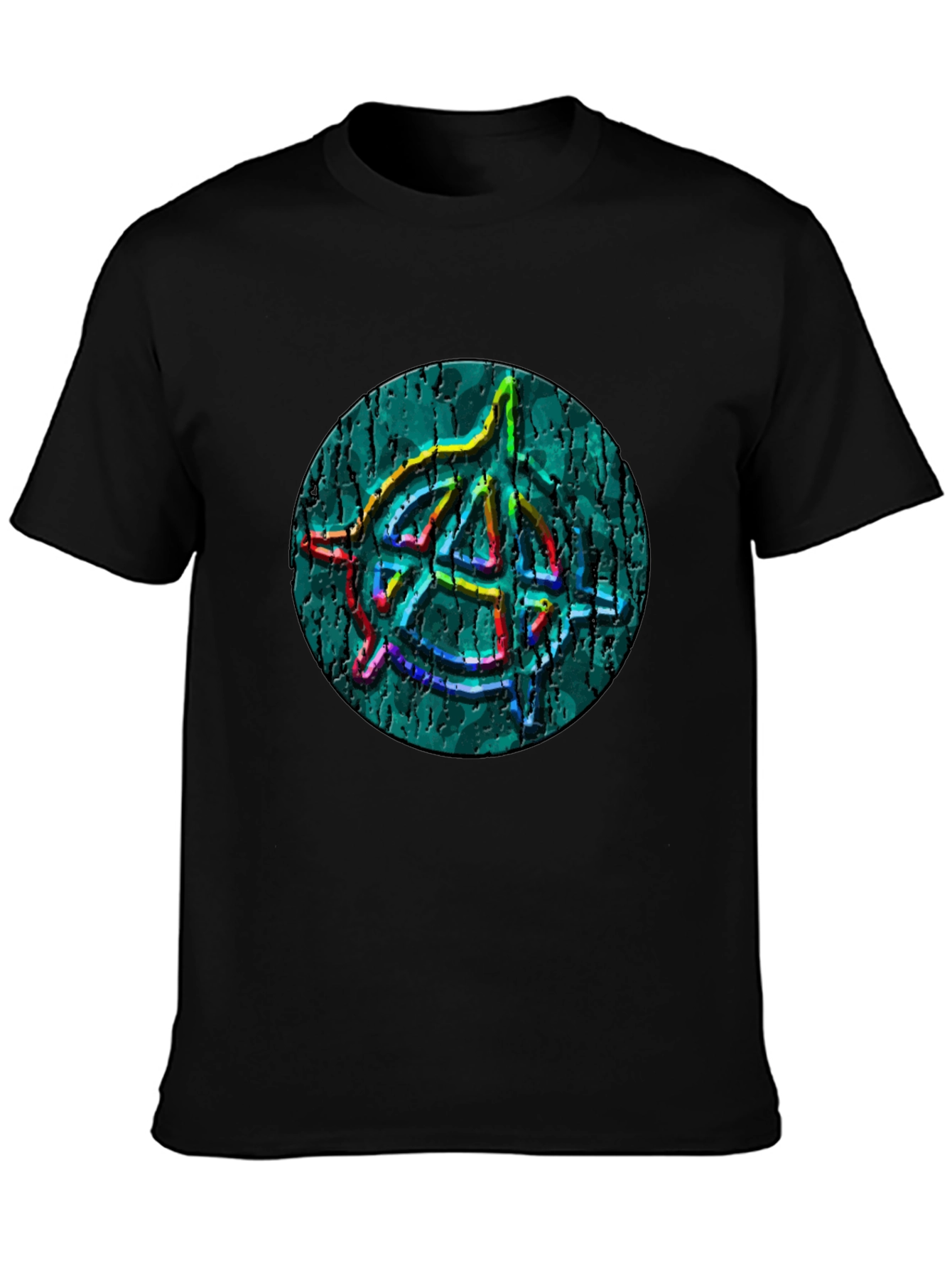 Black Anarchy Symbol T-Shirt - Cracked Style Graphic view 3