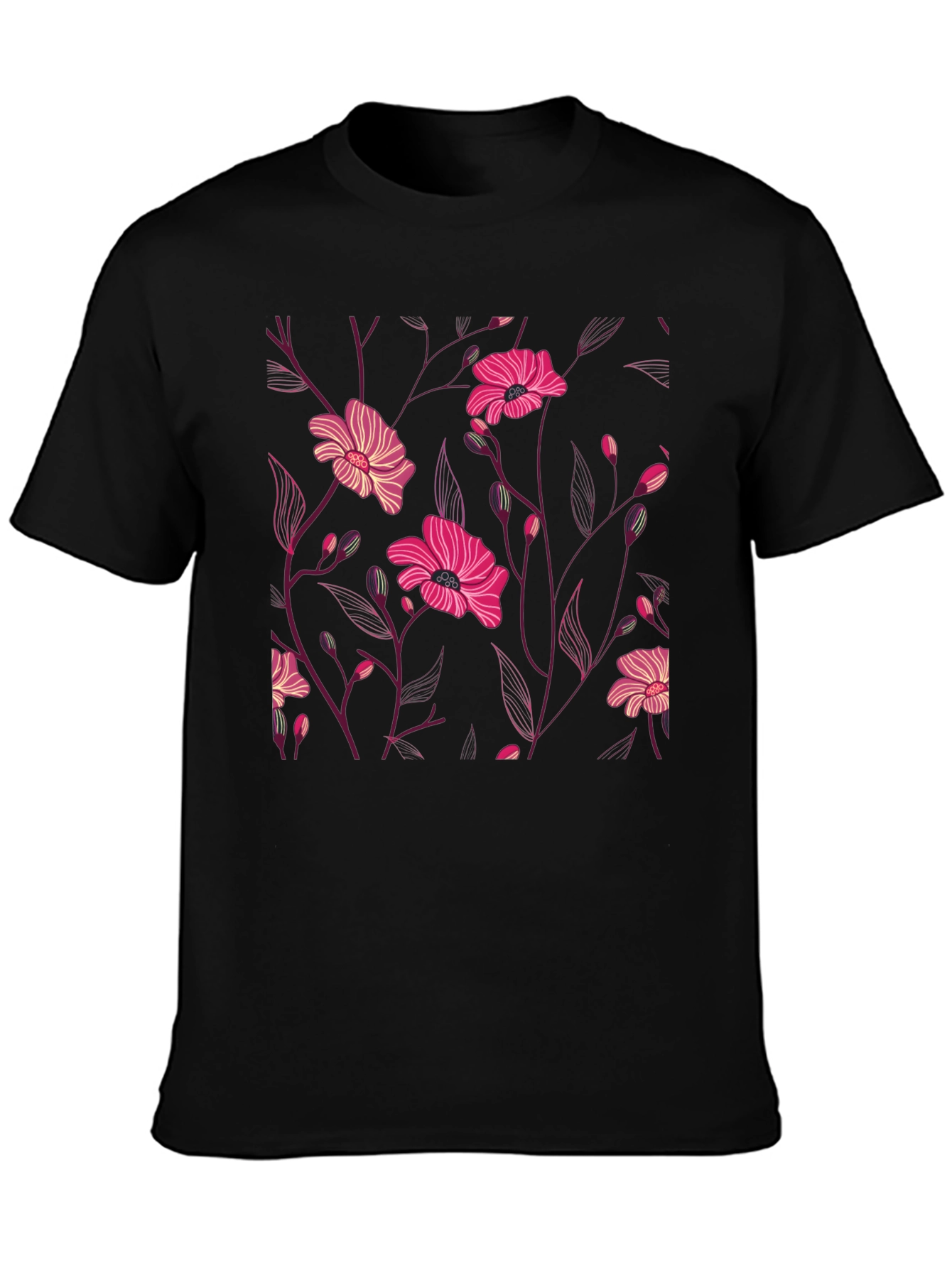 Black Floral Print Black T-Shirt view 3