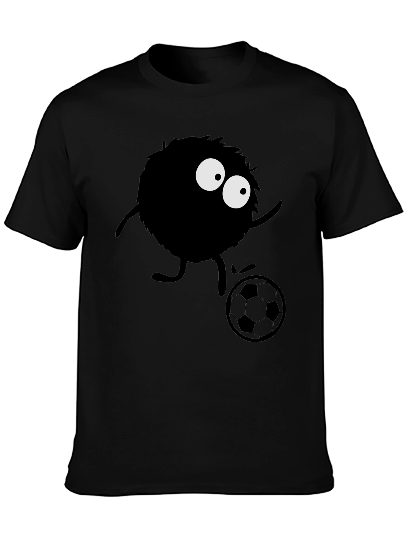 Black Fuzzy Monster Soccer T-Shirt - Black Cotton Tee view 3