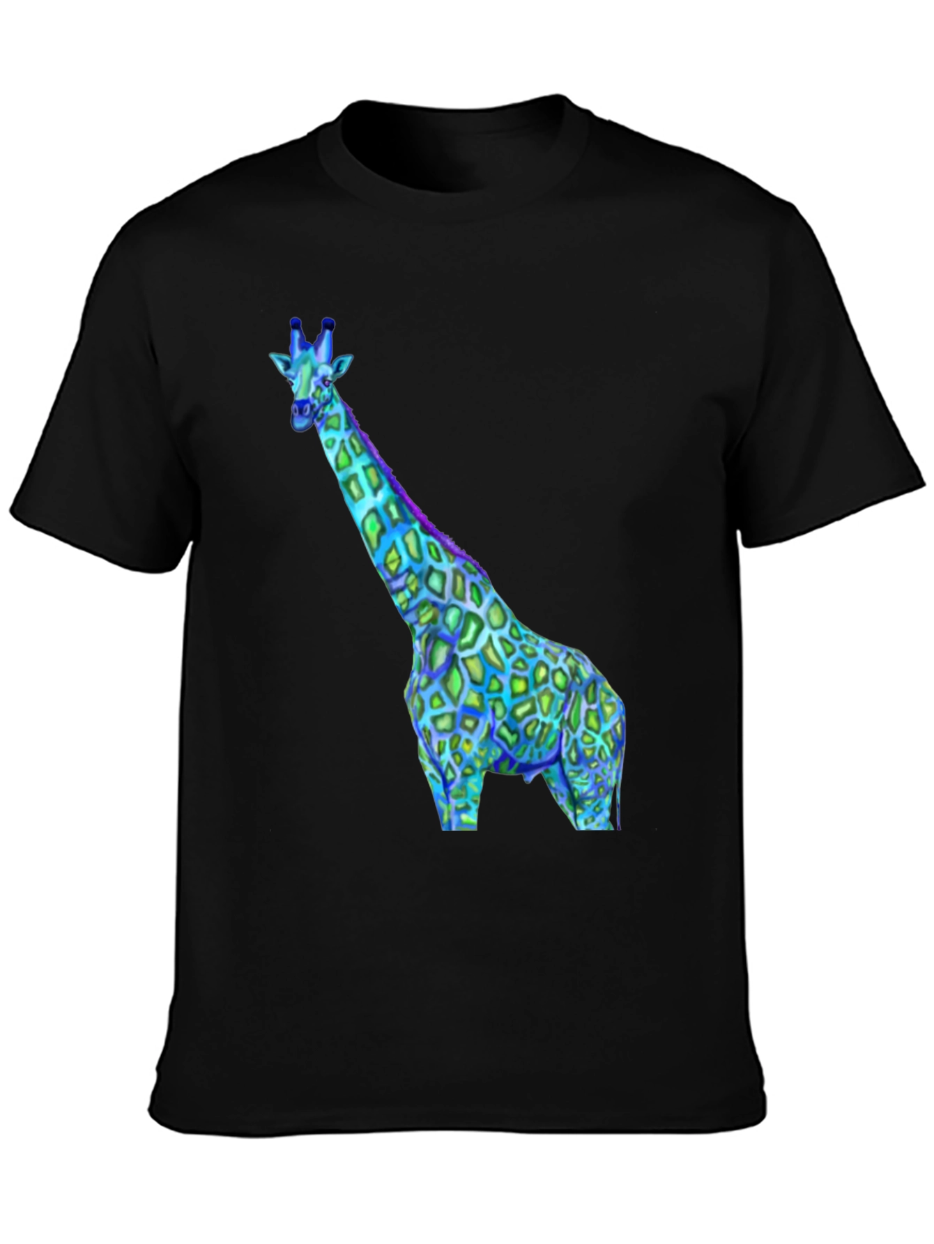 Black Neon Giraffe Graphic Tee - Black Crewneck Shirt view 3