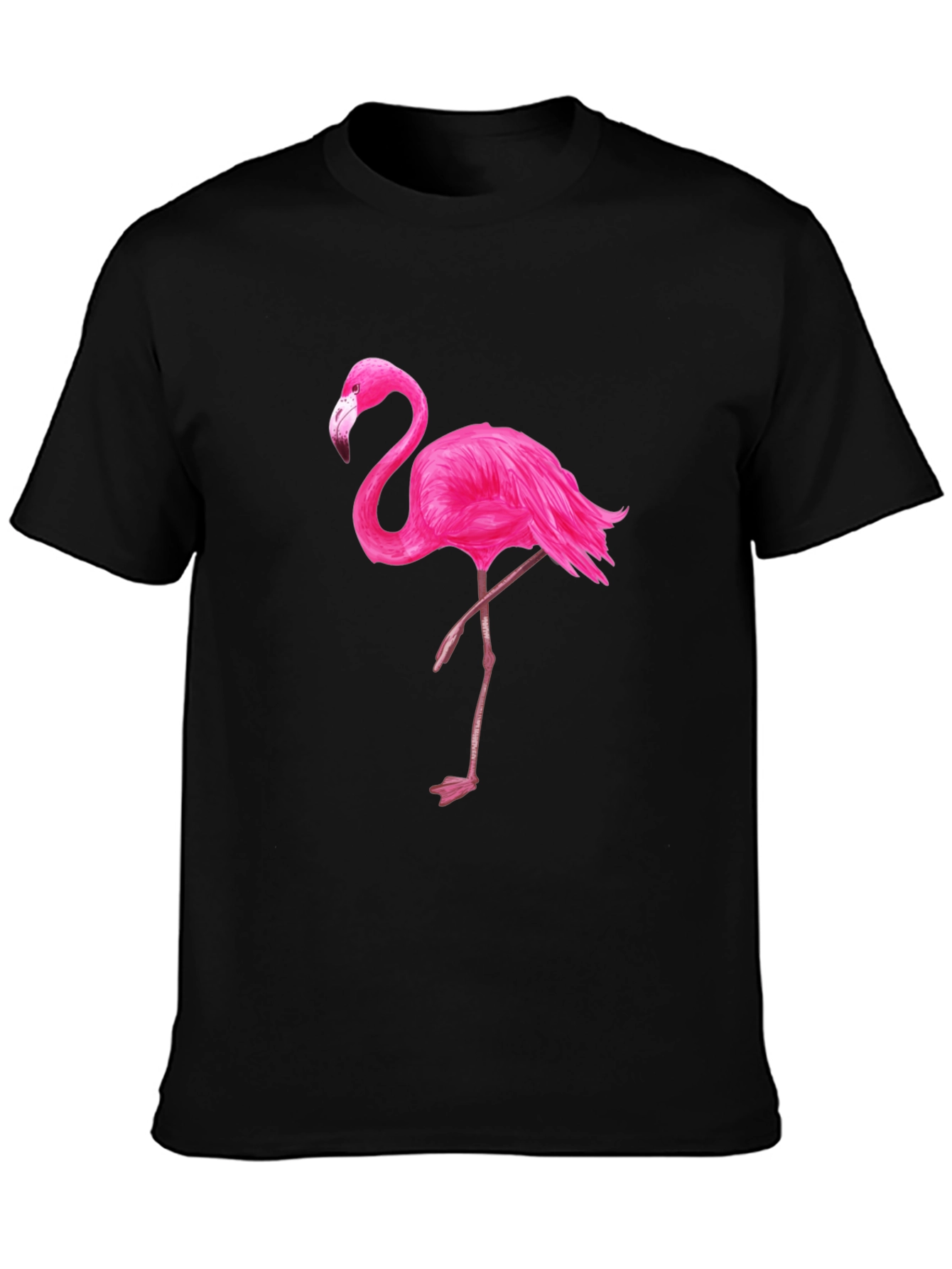 Black T-Shirt with Pink Flamingo Graphic - 3