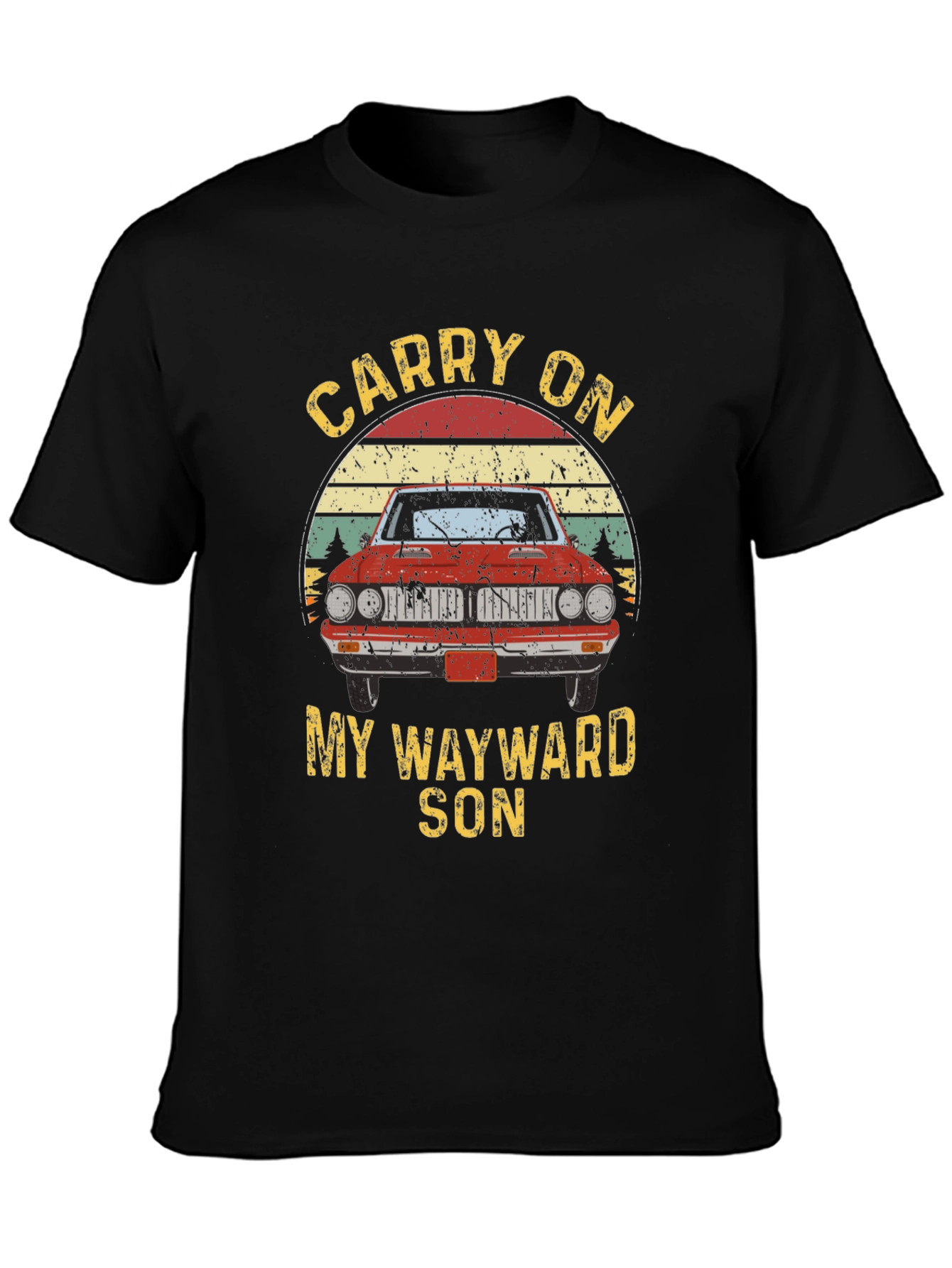 Black Carry On Wayward Son Graphic T-Shirt - Classic Car Design view 3