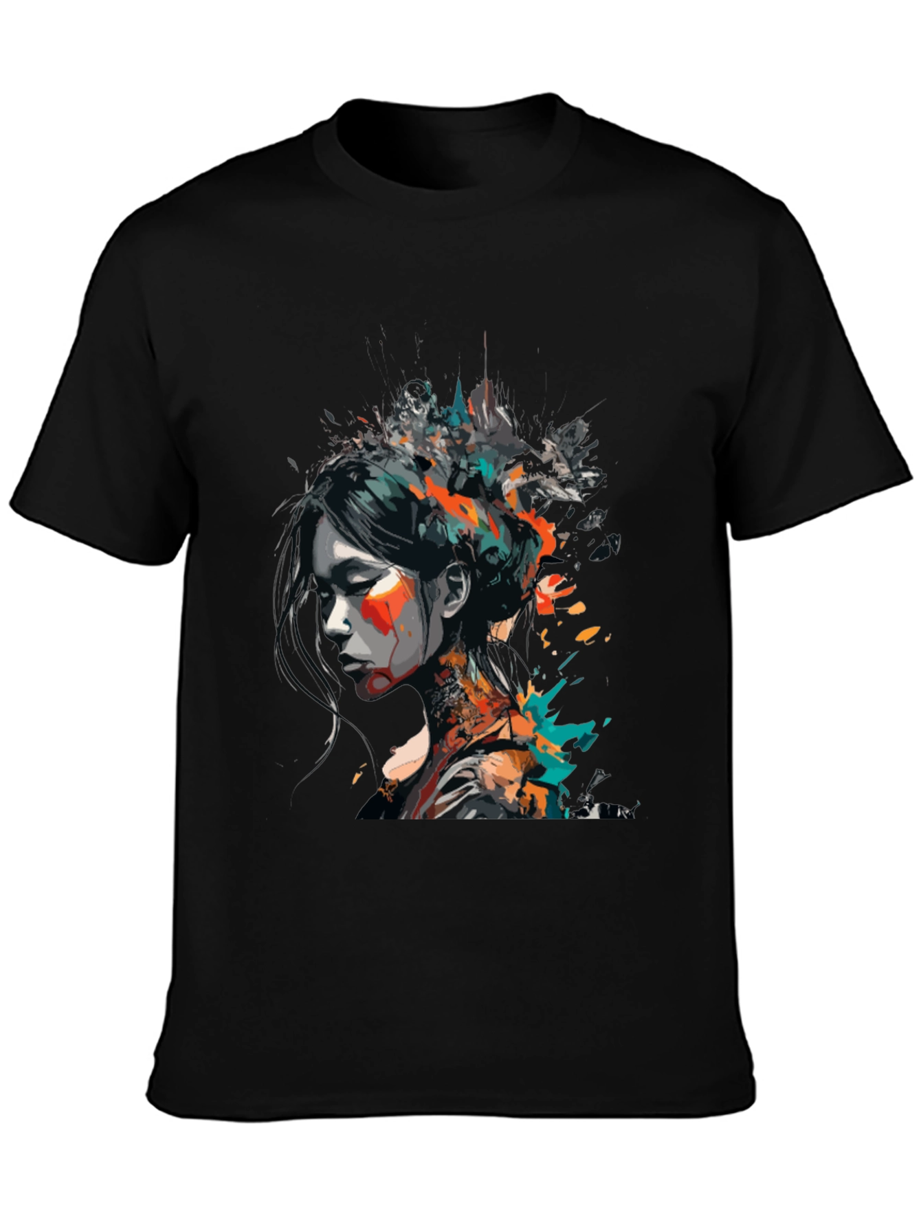 Black Abstract Art Woman's Graphic Tee - Modern Style view 3