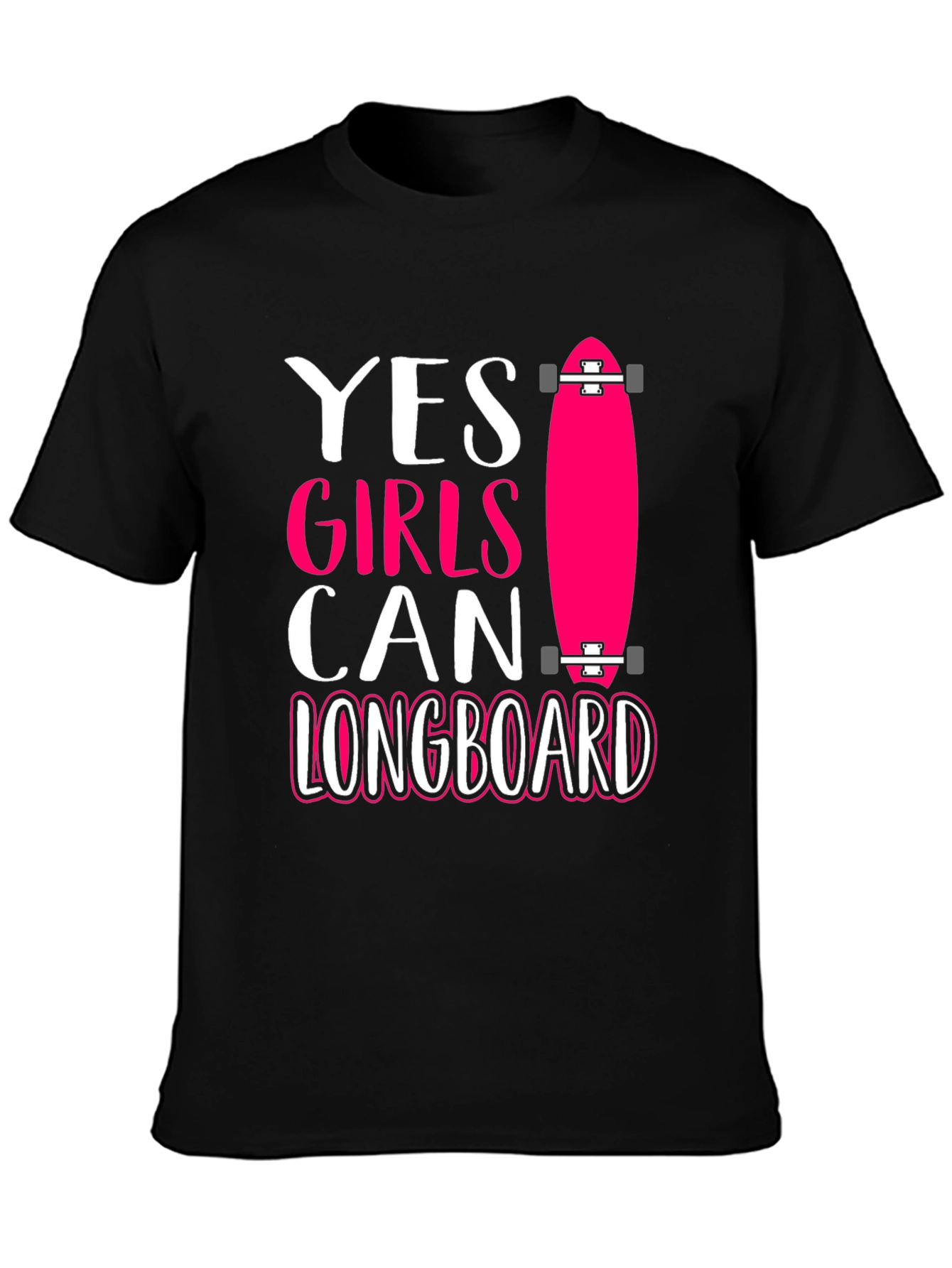 Black Yes Girls Can Longboard Graphic Tee view 3