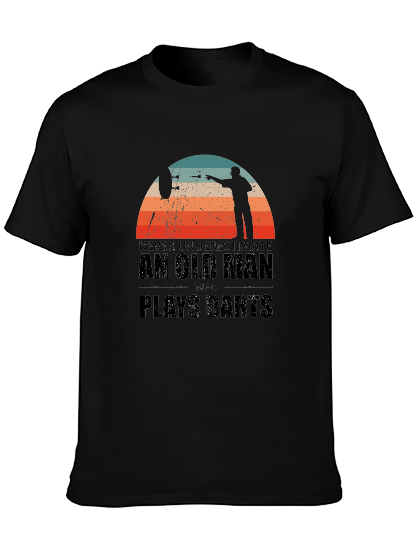 Black Never Underestimate Old Man Darts T-Shirt view 3