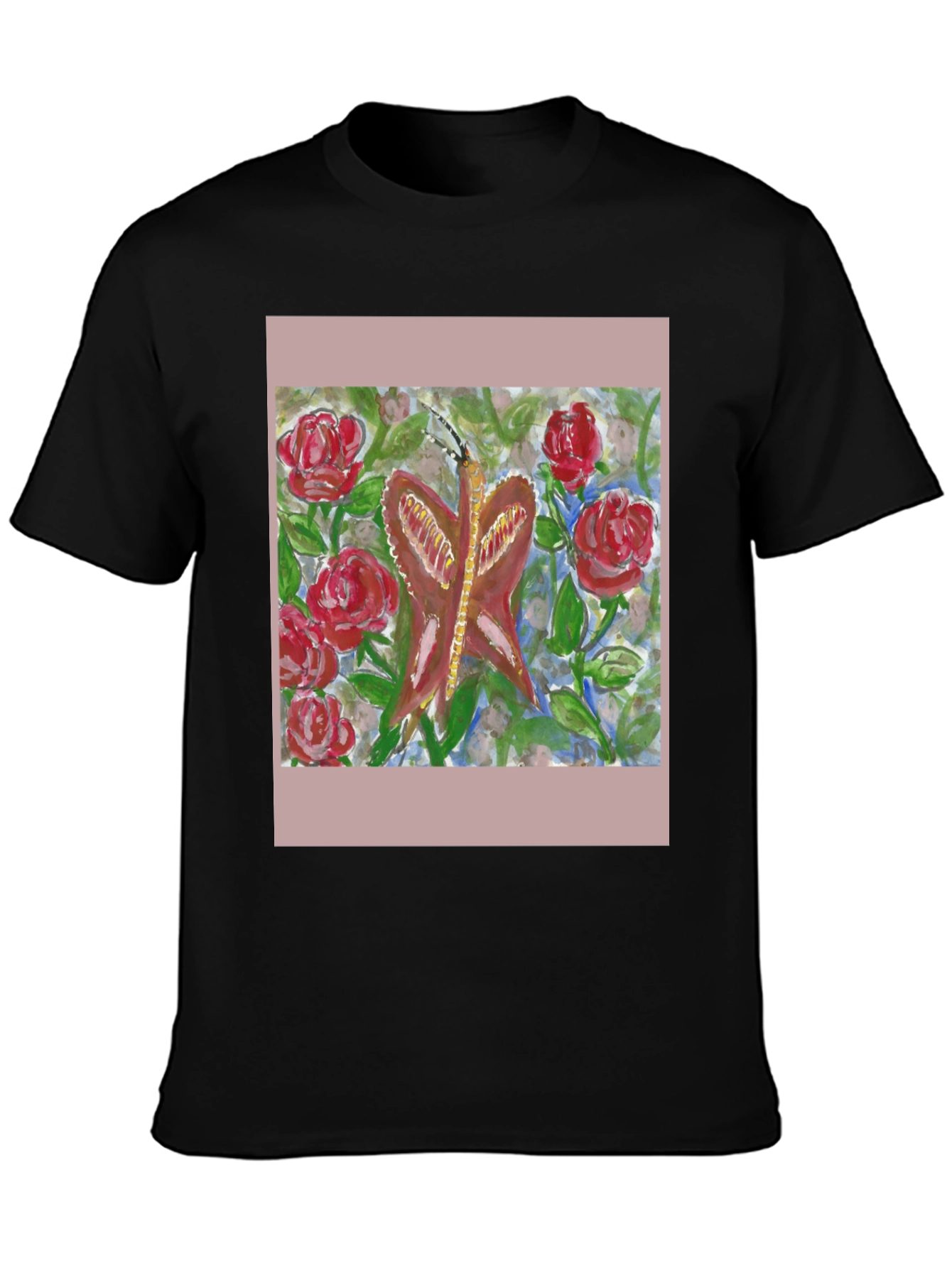 Black Butterfly and Roses Graphic Tee - Artistic Design view 3