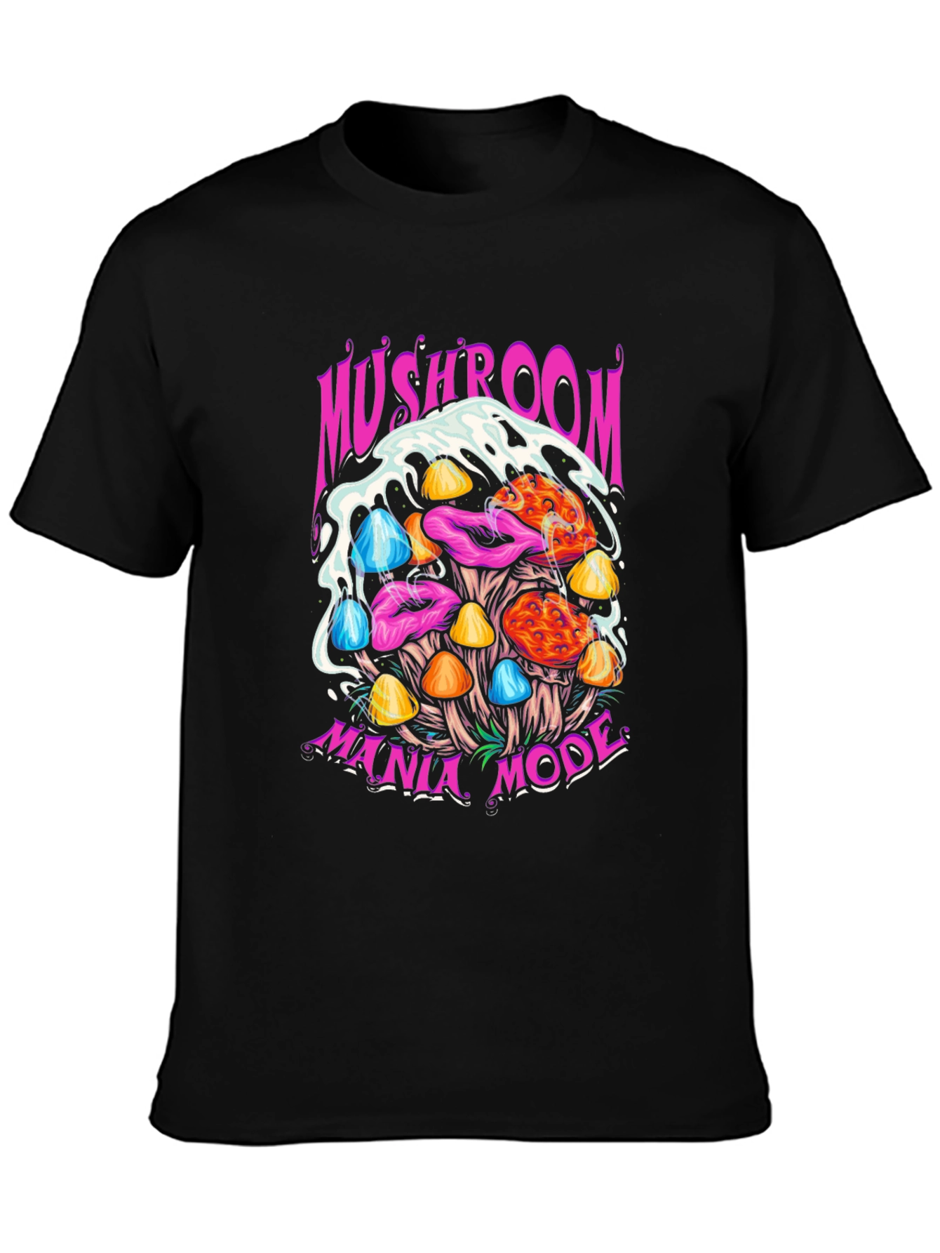 Black Mushroom Mania Mode Graphic Tee view 3