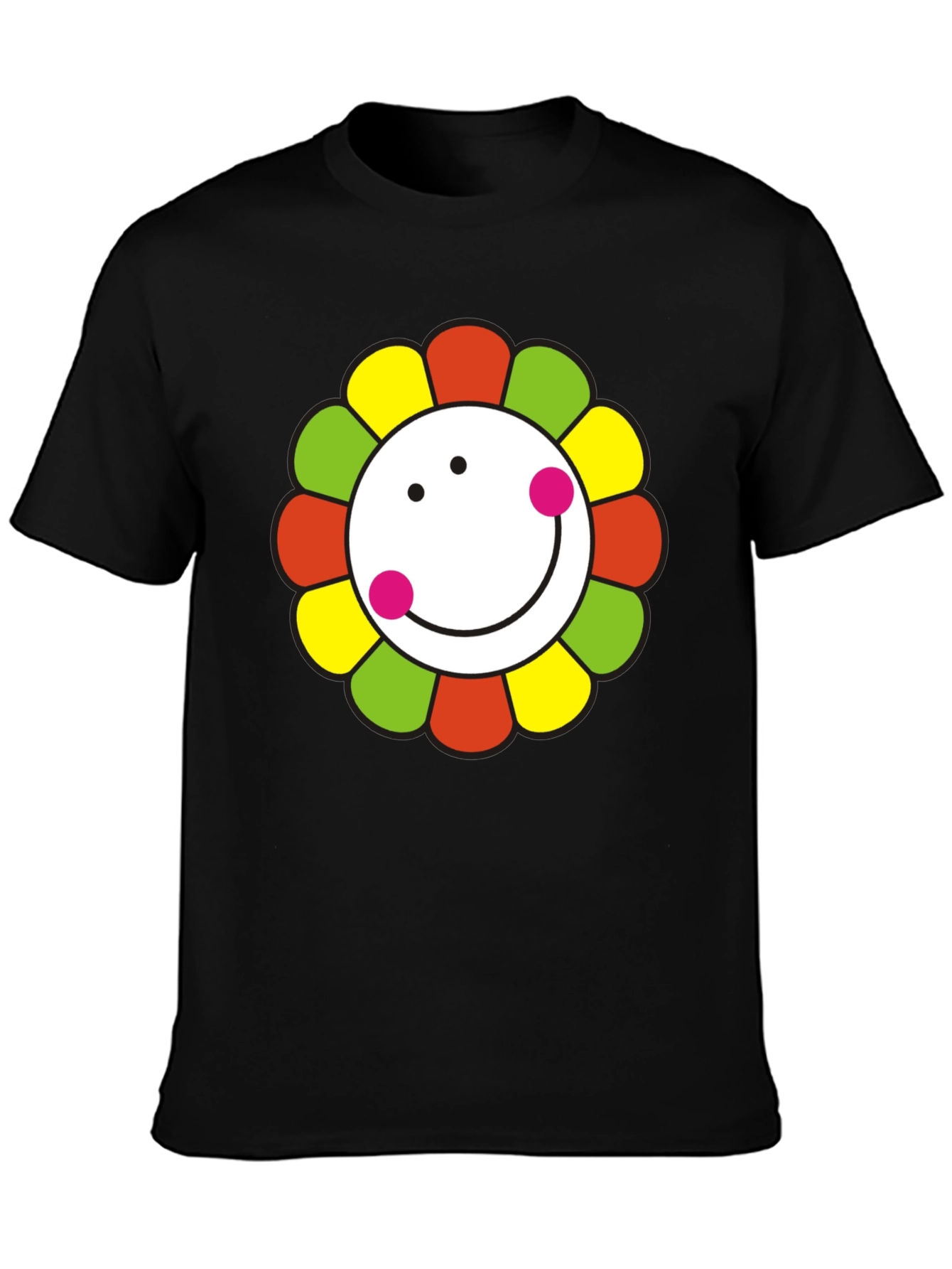 Black Smiley Flower Graphic T-Shirt - Black Cotton Tee view 3