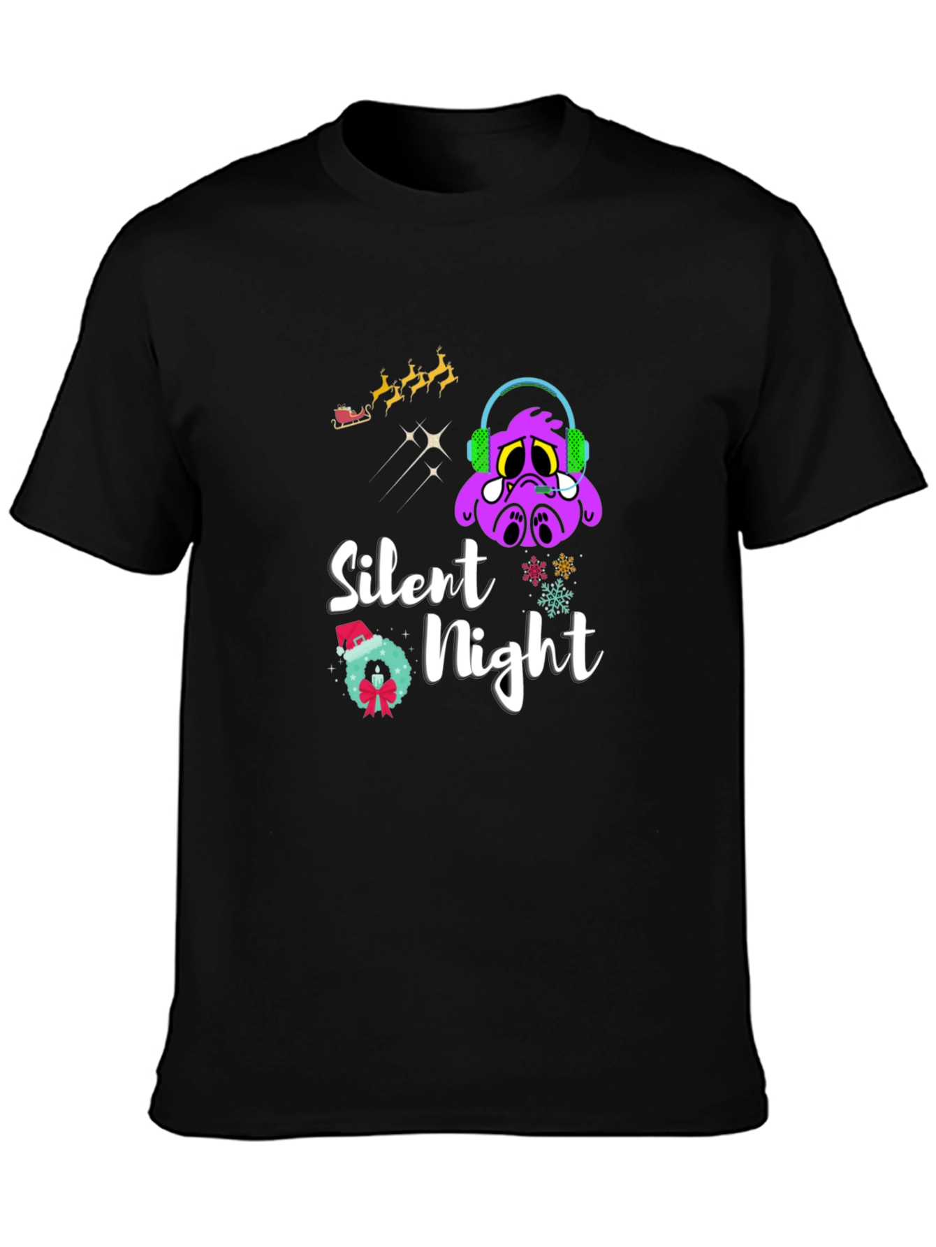 Black Silent Night Graphic T-Shirt - Christmas Holiday Tee view 3