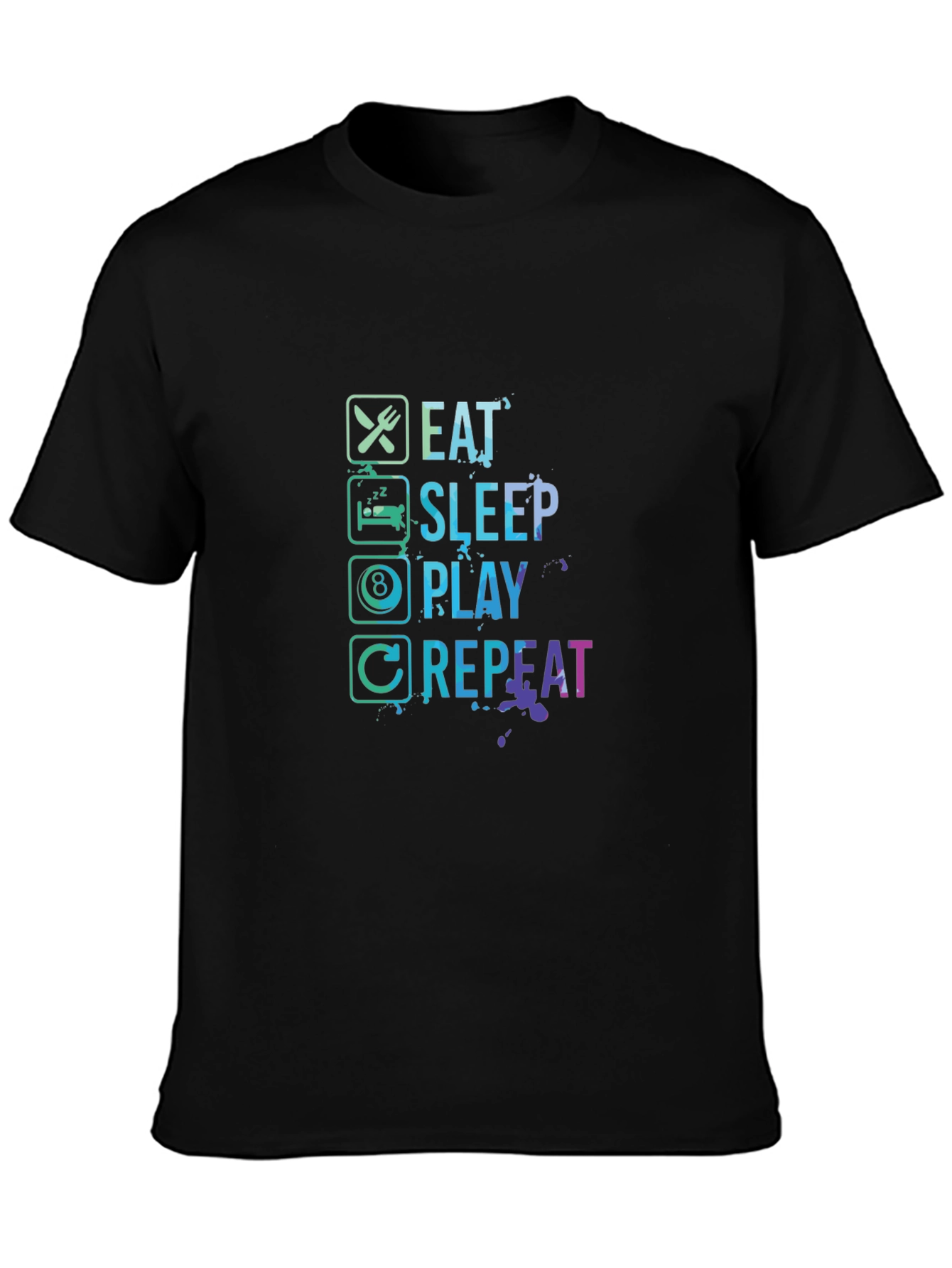 Black Eat Sleep Play Repeat T-Shirt - Gamer Tee view 3
