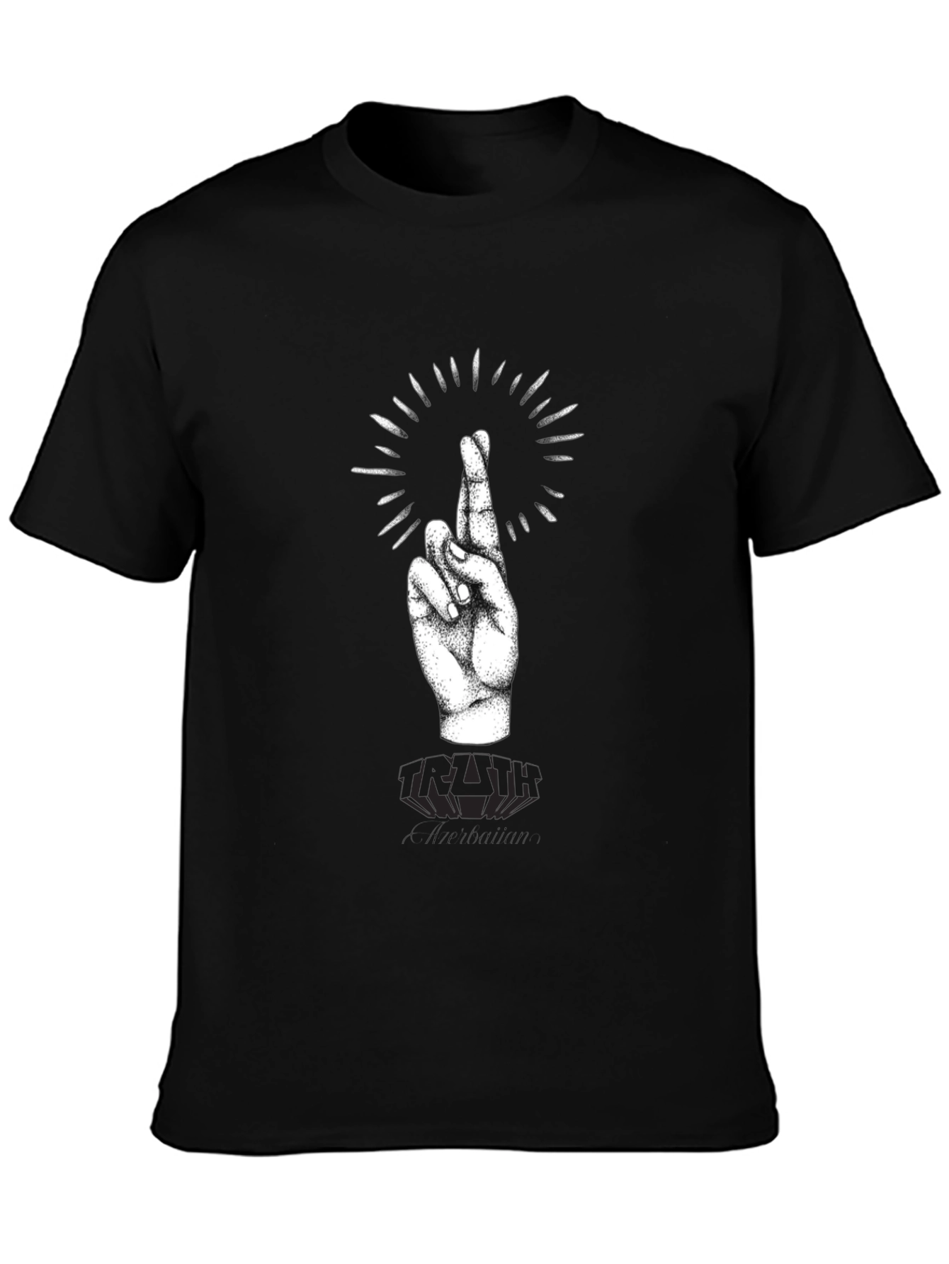 Black Black T-Shirt with Crossed Fingers Graphic view 3
