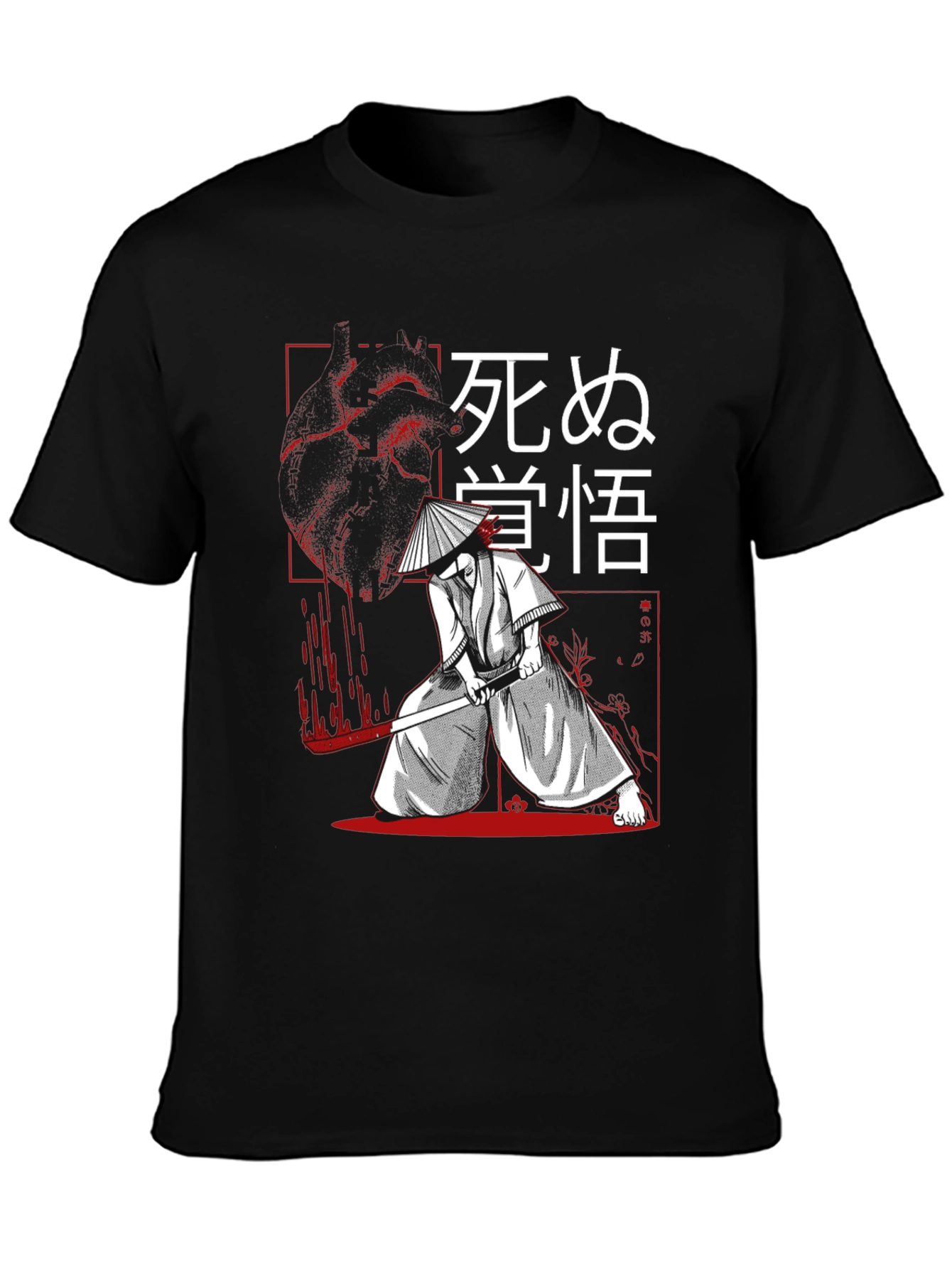 Black Samurai Graphic Tee - Black Cotton T-Shirt view 3