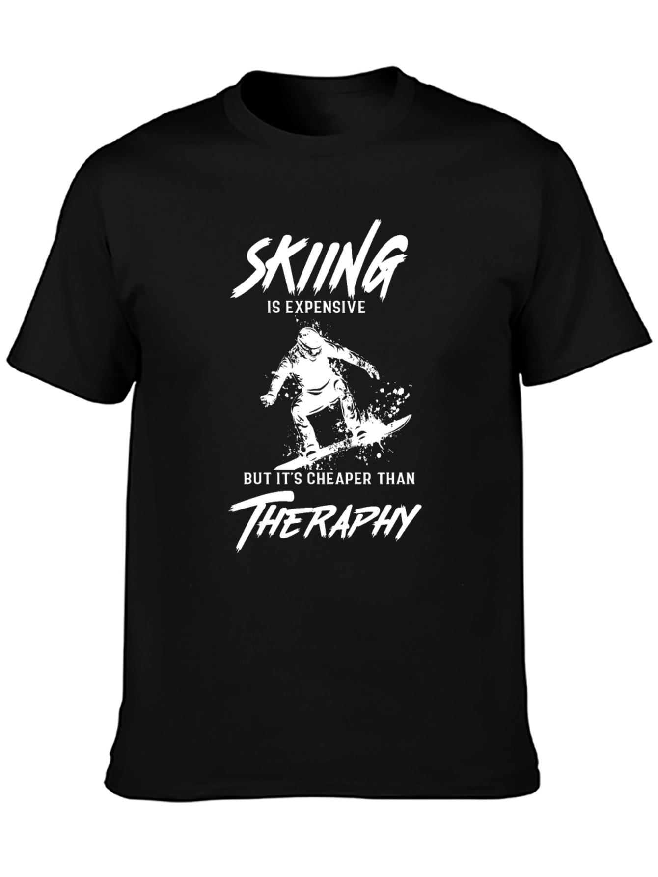 Black Skiing Cheaper Than Therapy Graphic Tee view 3