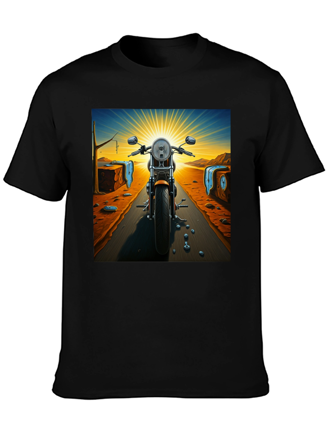 Black Surreal Motorcycle Ride T-Shirt view 3