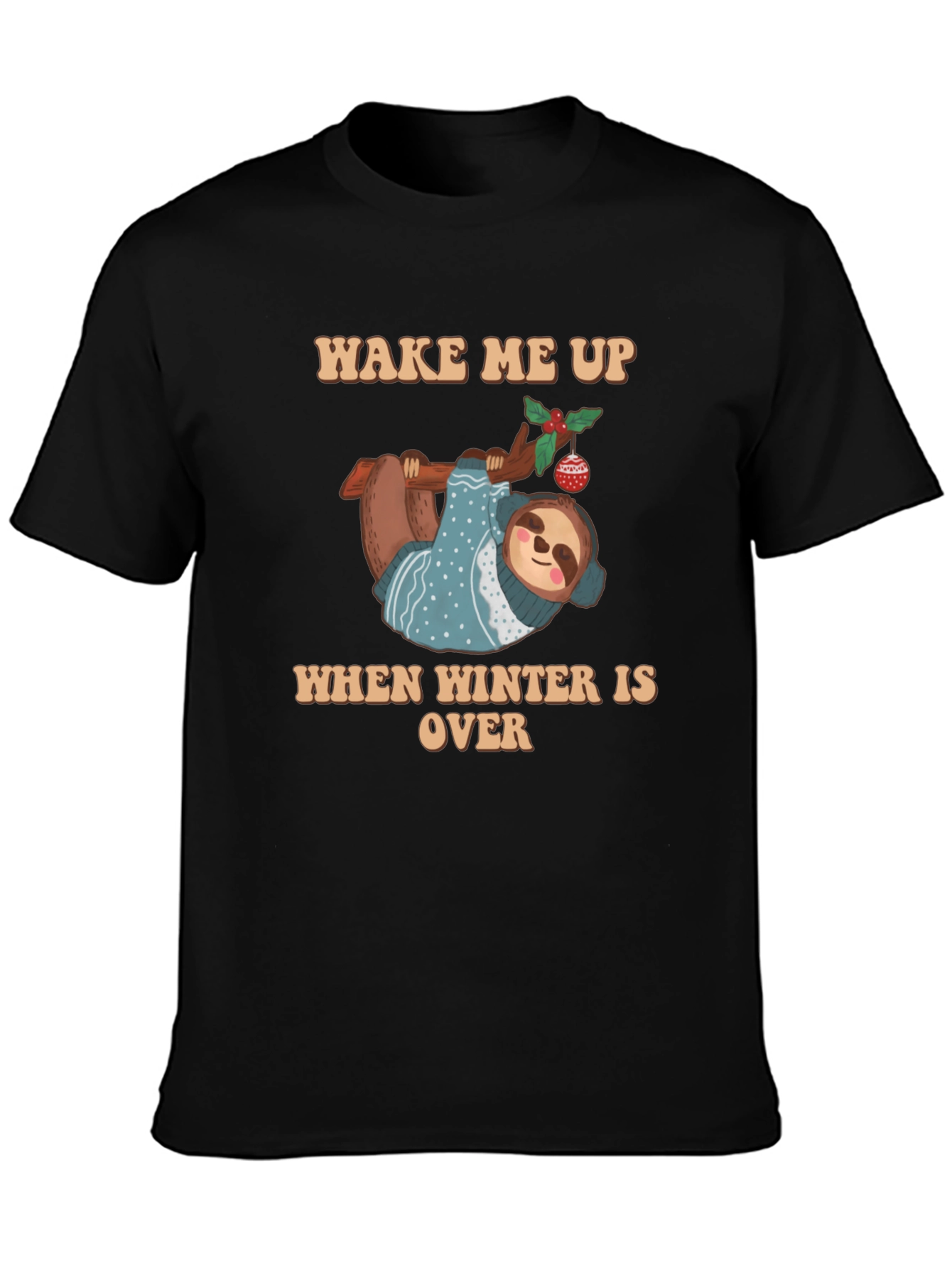 Black Sloth Winter T-Shirt - Wake Me Up When Winter Is Over view 3