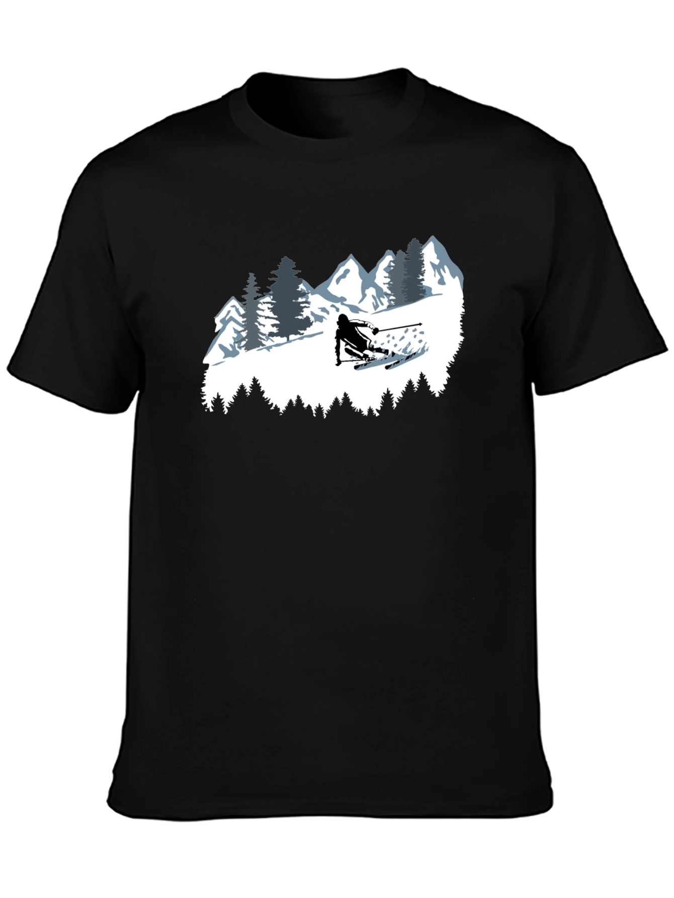 Black Skiing T-Shirt - Mountain Adventure Tee view 3