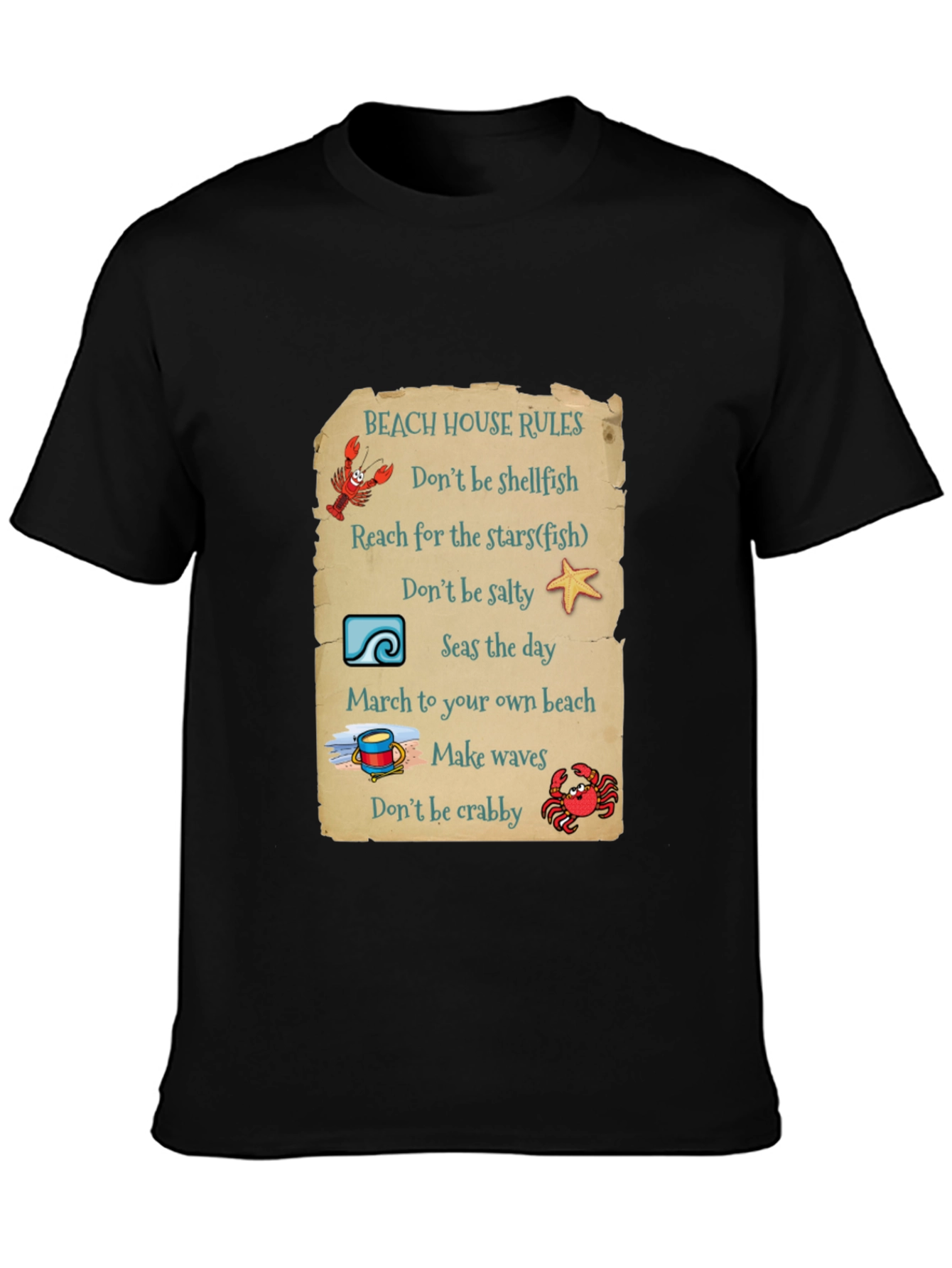 Black Beach House Rules Graphic T-Shirt view 3