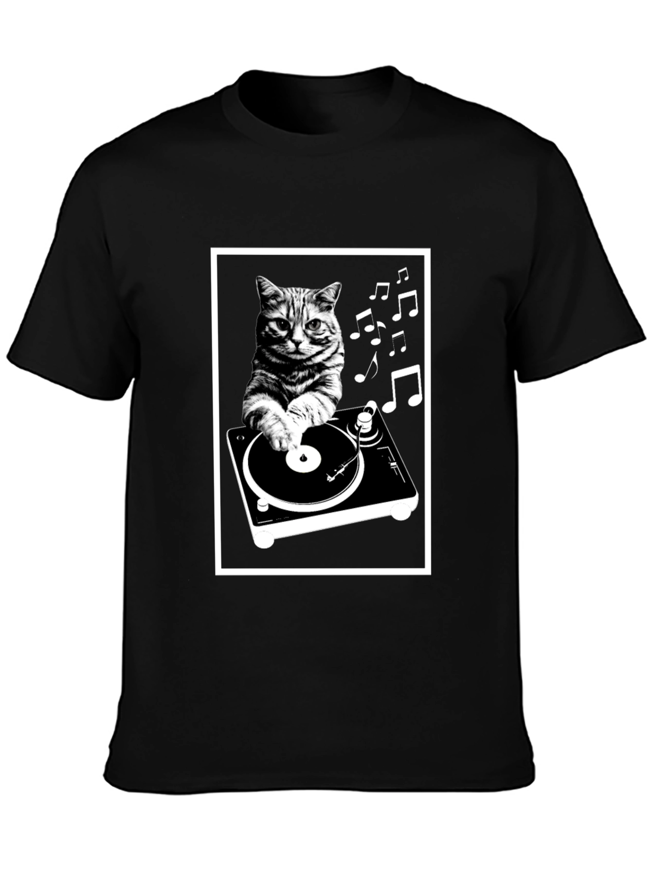 Black DJ Cat T-Shirt - Music Lover's Tee view 3