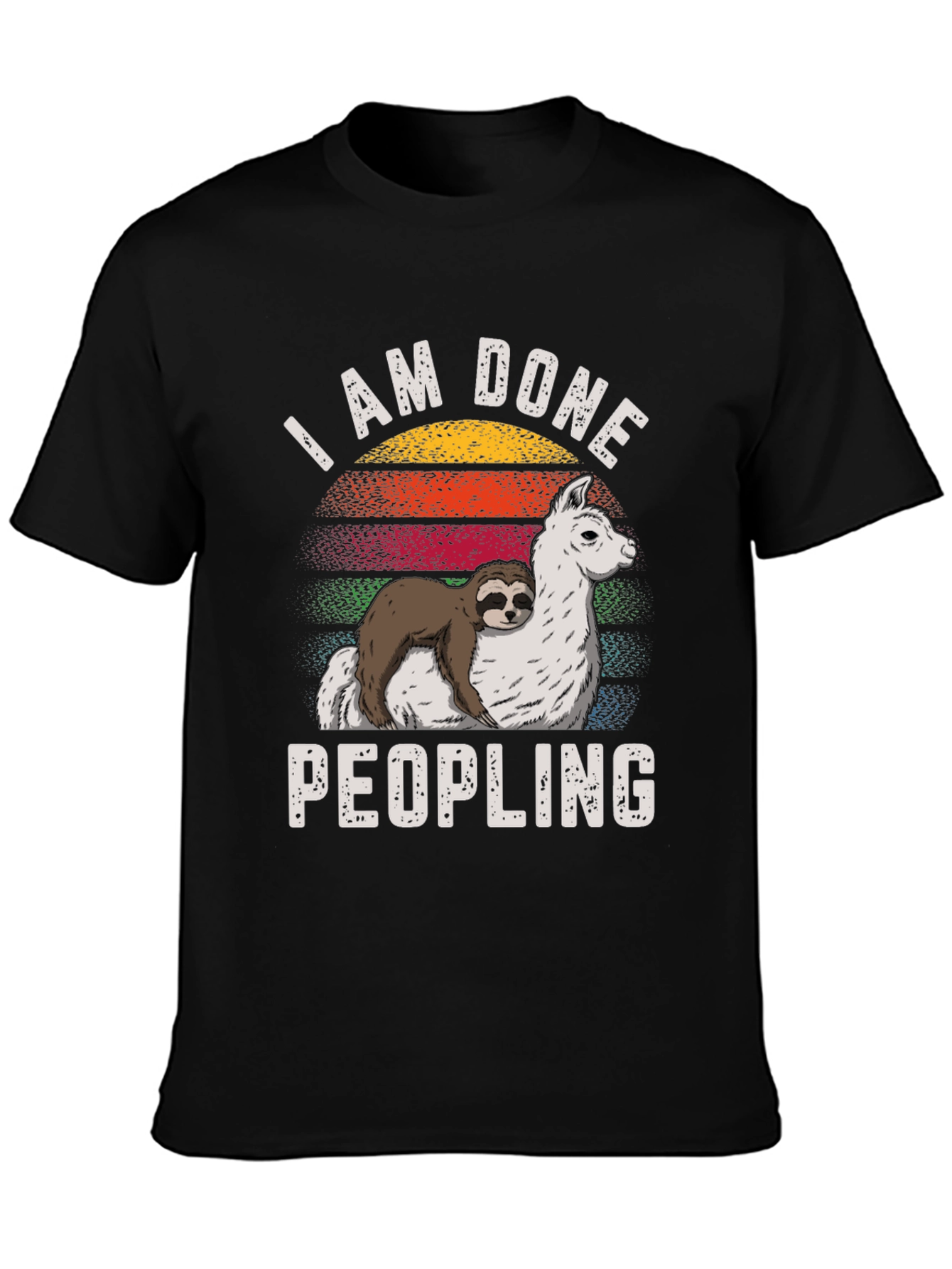 Black I AM DONE Peopling Sloth Llama T-shirt view 3