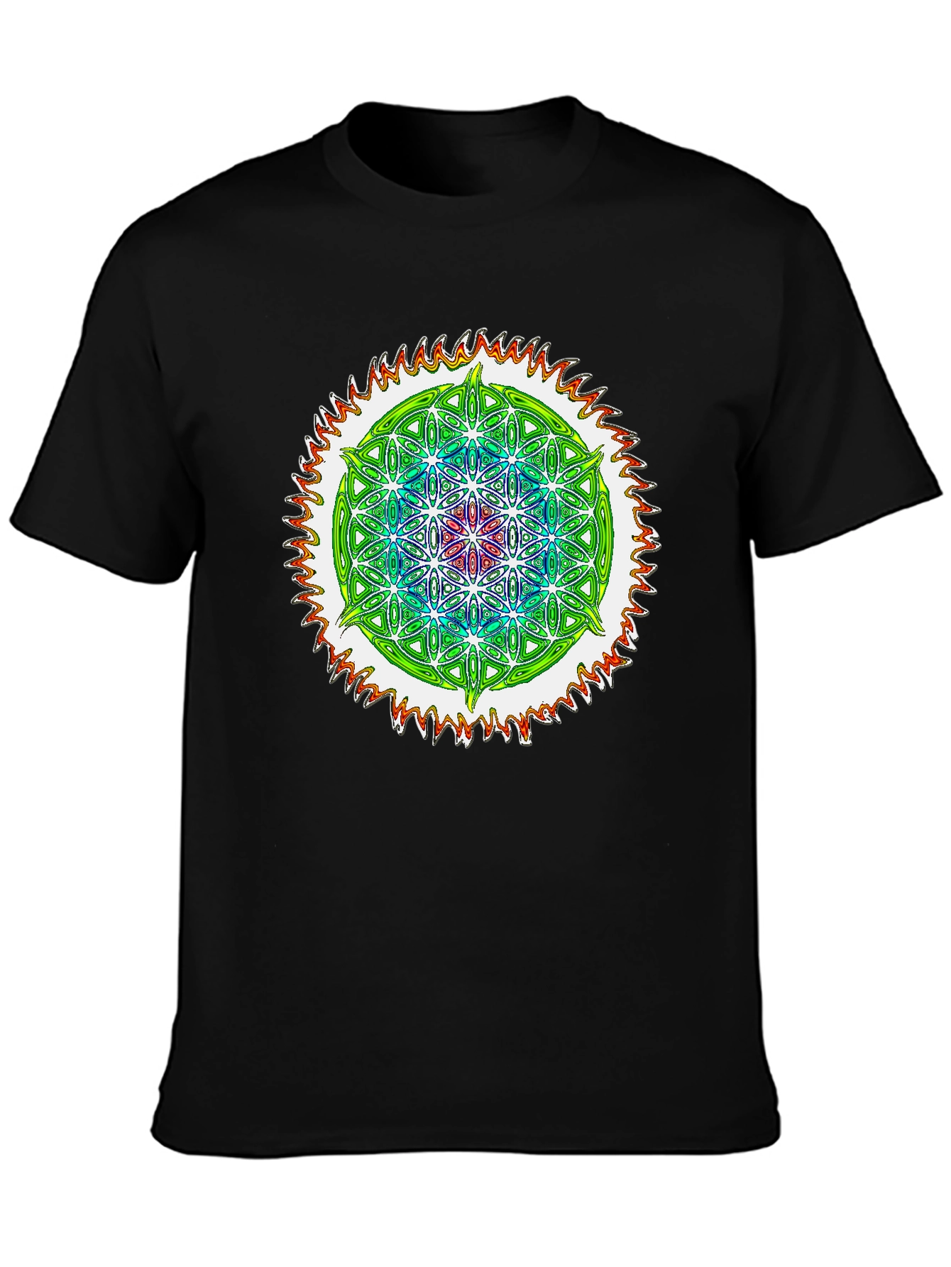 Black Psychedelic Flower of Life Graphic Tee view 3