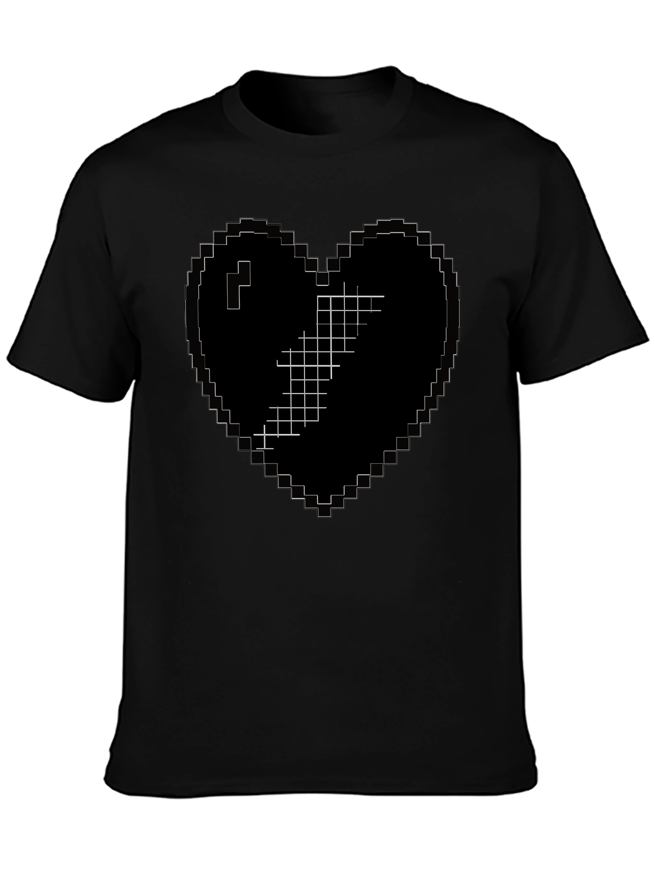 Black Pixelated Heart Broken Graphic T-Shirt view 3