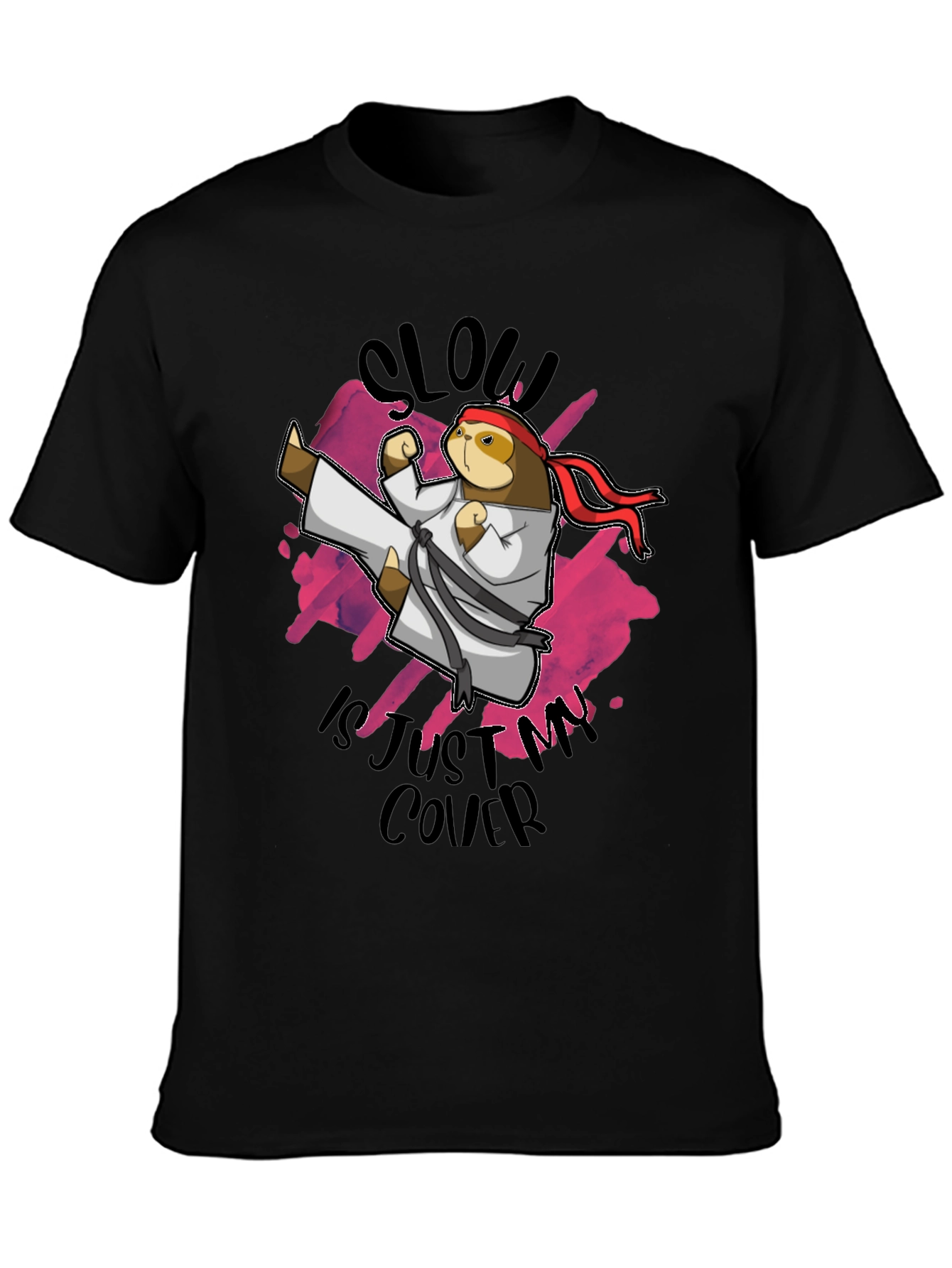 Black Martial Arts Sloth Graphic Tee view 3