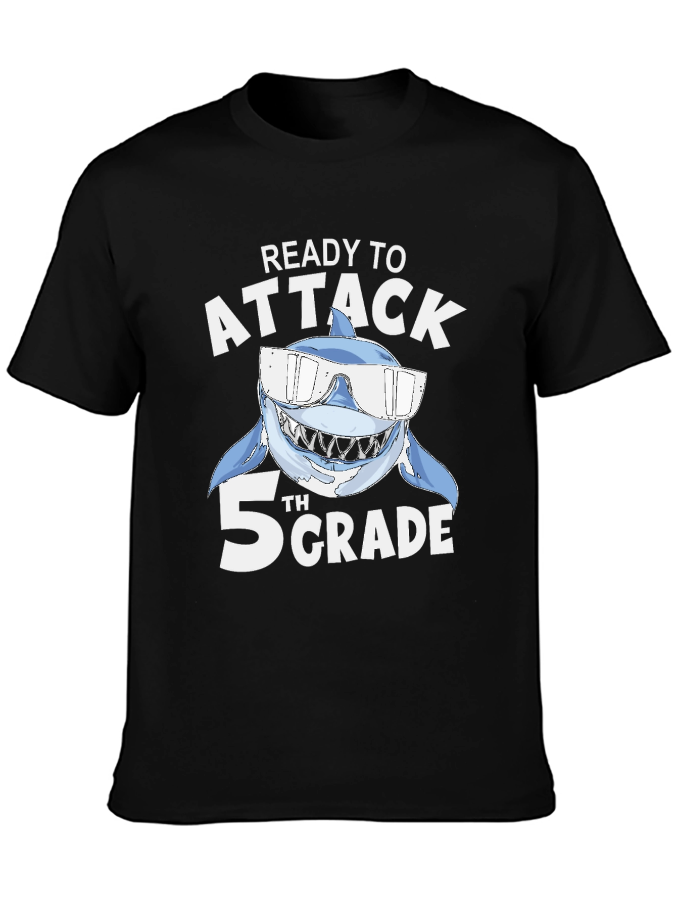 Black Ready to Attack 5th Grade Shark T-Shirt view 3