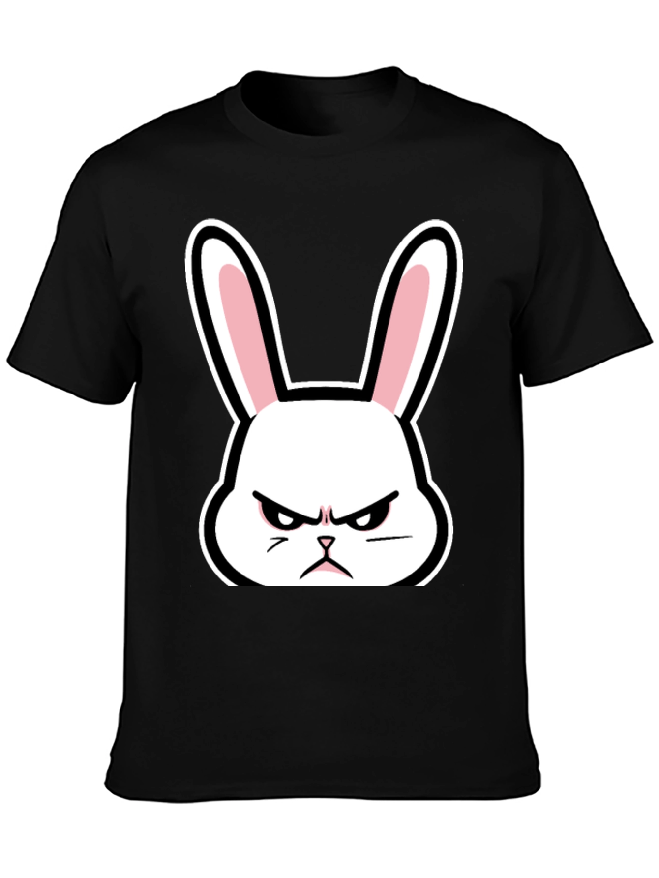 Black Grumpy Bunny T-Shirt - Black Cotton Angry Rabbit Tee view 3